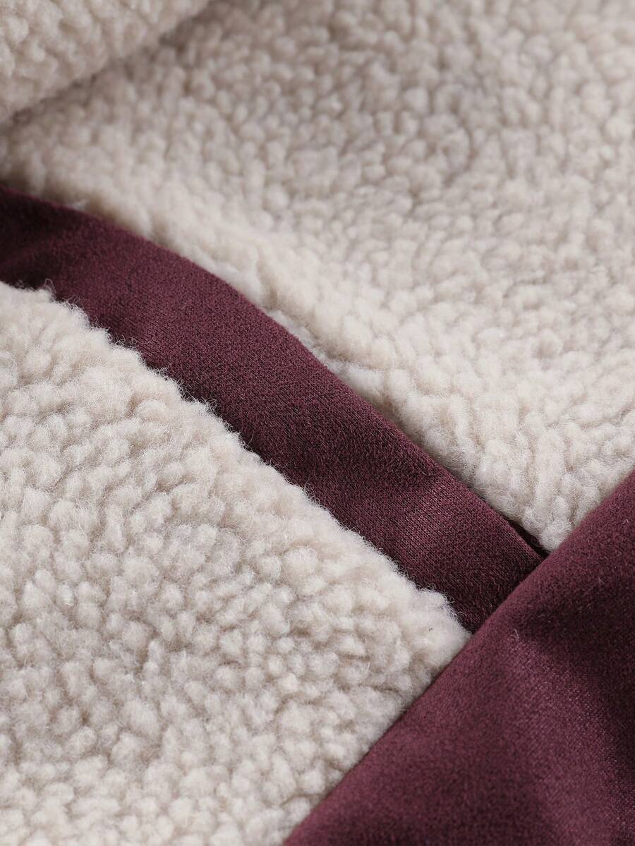 Manfinity Homme Men's Sherpa Fleece Jacket, Faux Suede Fur Collar, For Fall Winter