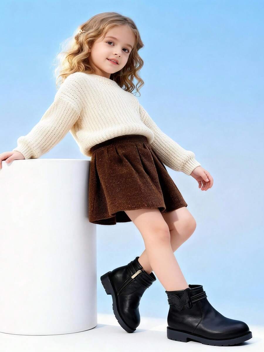 A Pair Of Stylish Children's Short Boots – Girls' Boots, Girls' Winter Boots, Little Girls' Boots. Adorned With Butterfly Decorations, Available In Black And Brown. Perfect For Daily Wear In Autumn And Winter.