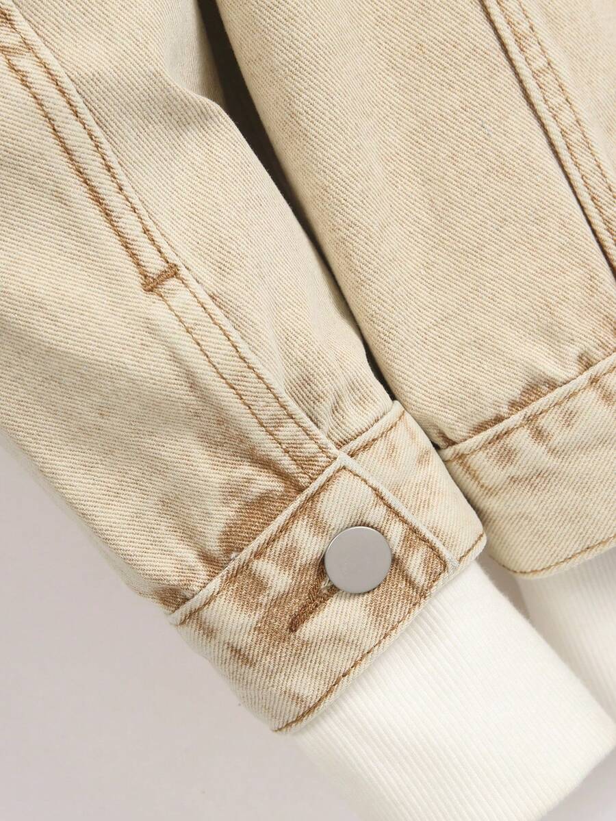 Manfinity Homme Men's Distressed Long Sleeve Denim Jacket, Dark Cotton Plain Black Party Grunge Rapper Going Out Vacation National Park Urban Gym, For Fall