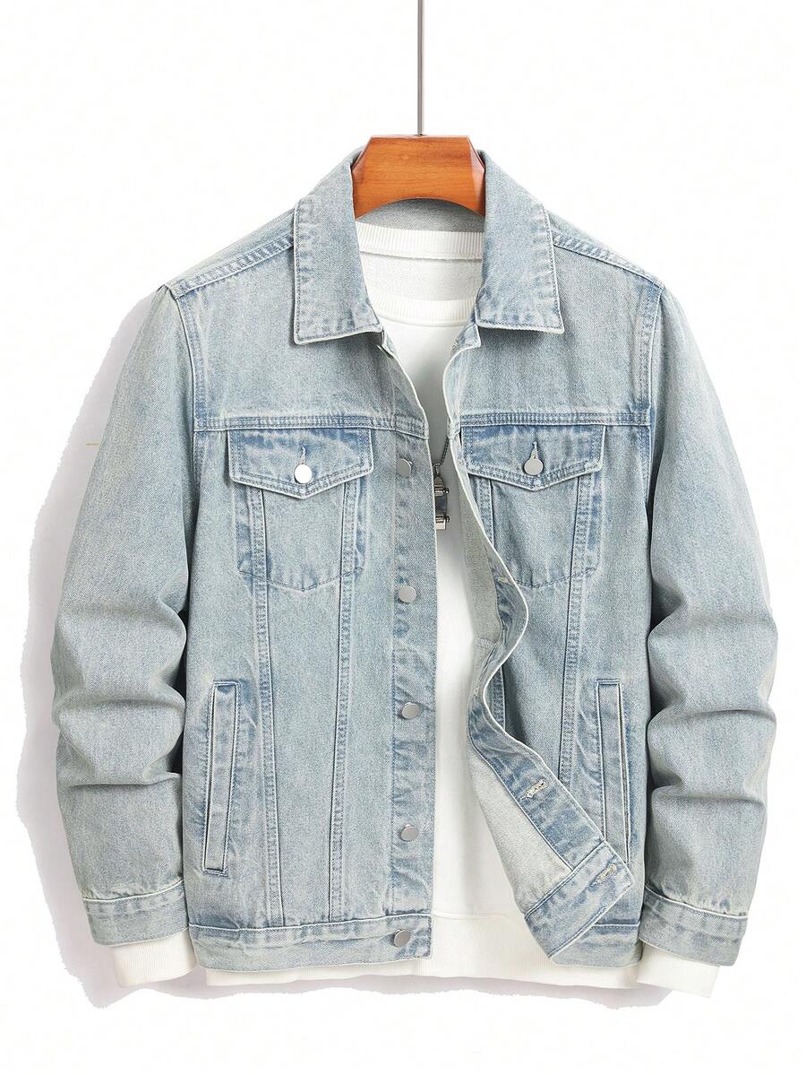 Manfinity Homme Men Cotton Flap Pocket Denim Jacket Without Tee, Fall