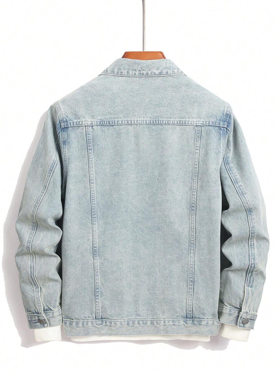 Manfinity Homme Men Cotton Flap Pocket Denim Jacket Without Tee, Fall