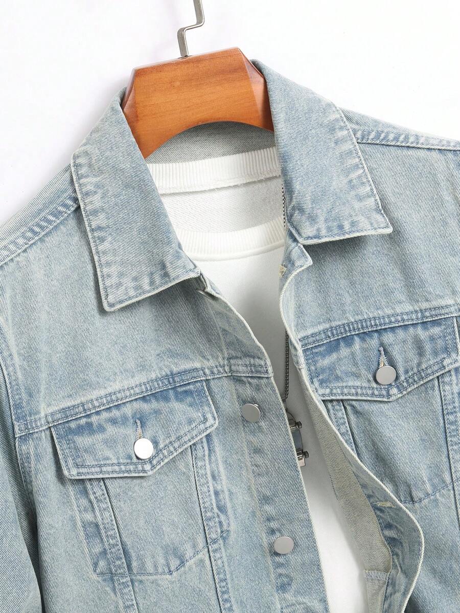 Manfinity Homme Men Cotton Flap Pocket Denim Jacket Without Tee, Fall