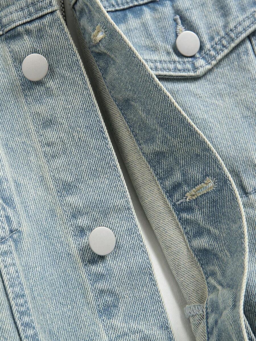 Manfinity Homme Men Cotton Flap Pocket Denim Jacket Without Tee, Fall