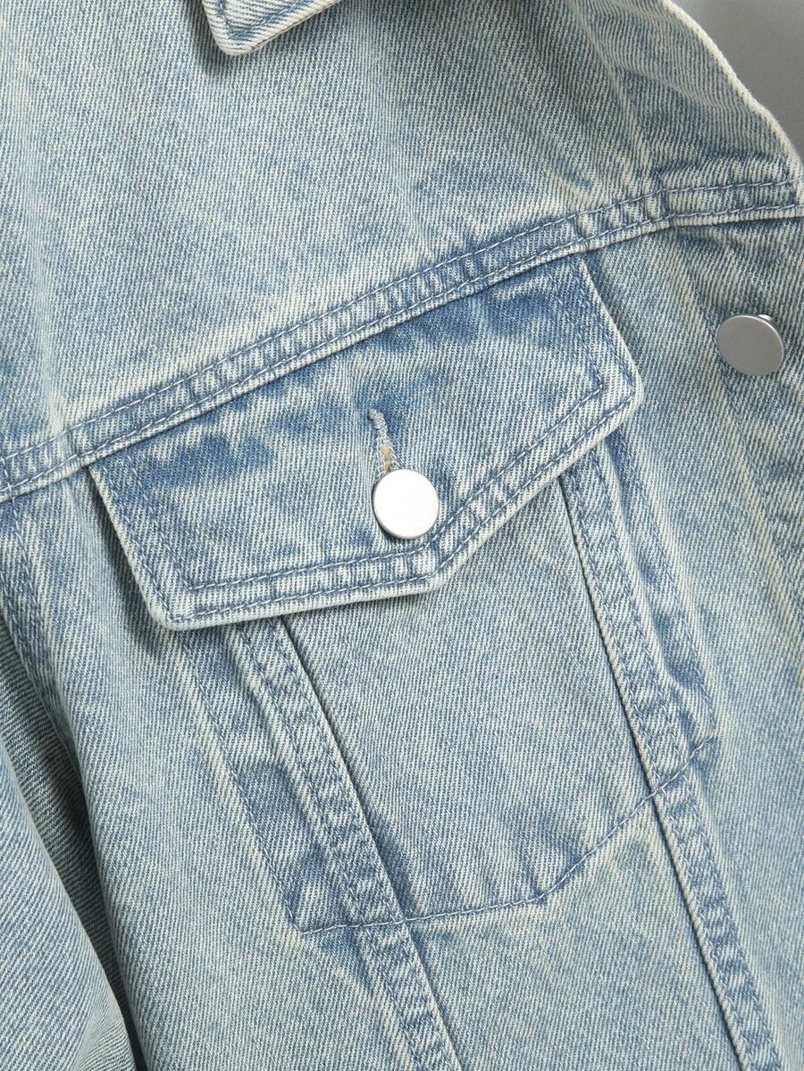 Manfinity Homme Men Cotton Flap Pocket Denim Jacket Without Tee, Fall