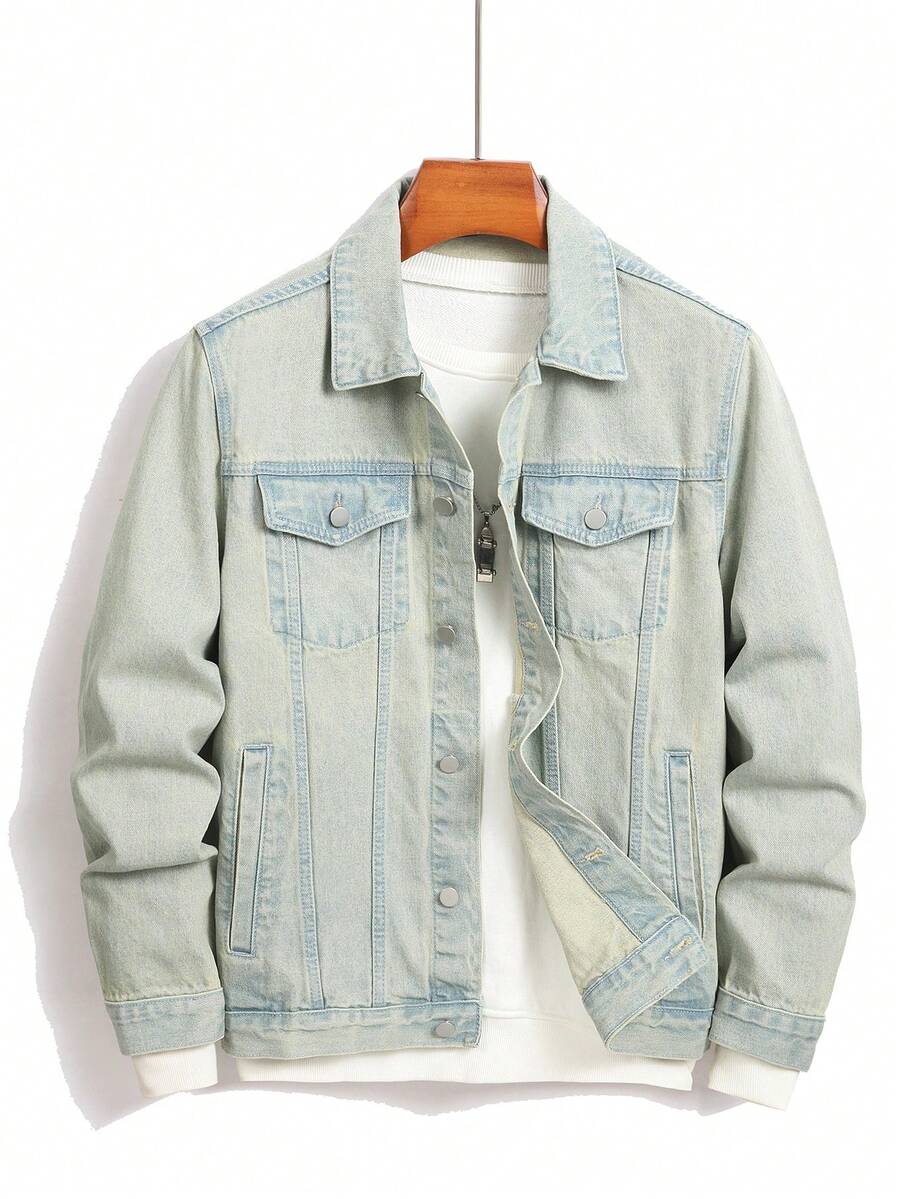 Manfinity Homme Men Cotton Flap Pocket Denim Jacket Without Tee, Fall