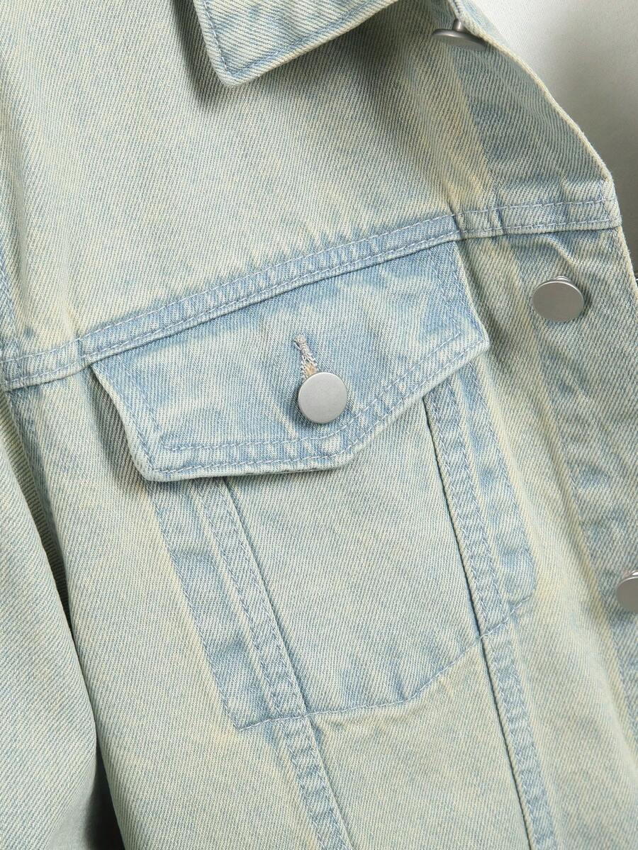 Manfinity Homme Men Cotton Flap Pocket Denim Jacket Without Tee, Fall