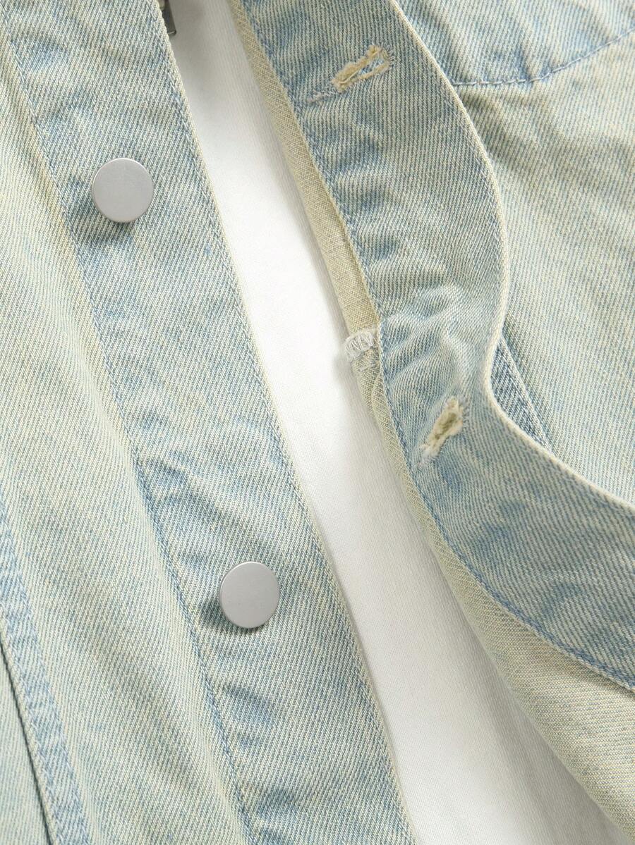 Manfinity Homme Men Cotton Flap Pocket Denim Jacket Without Tee, Fall