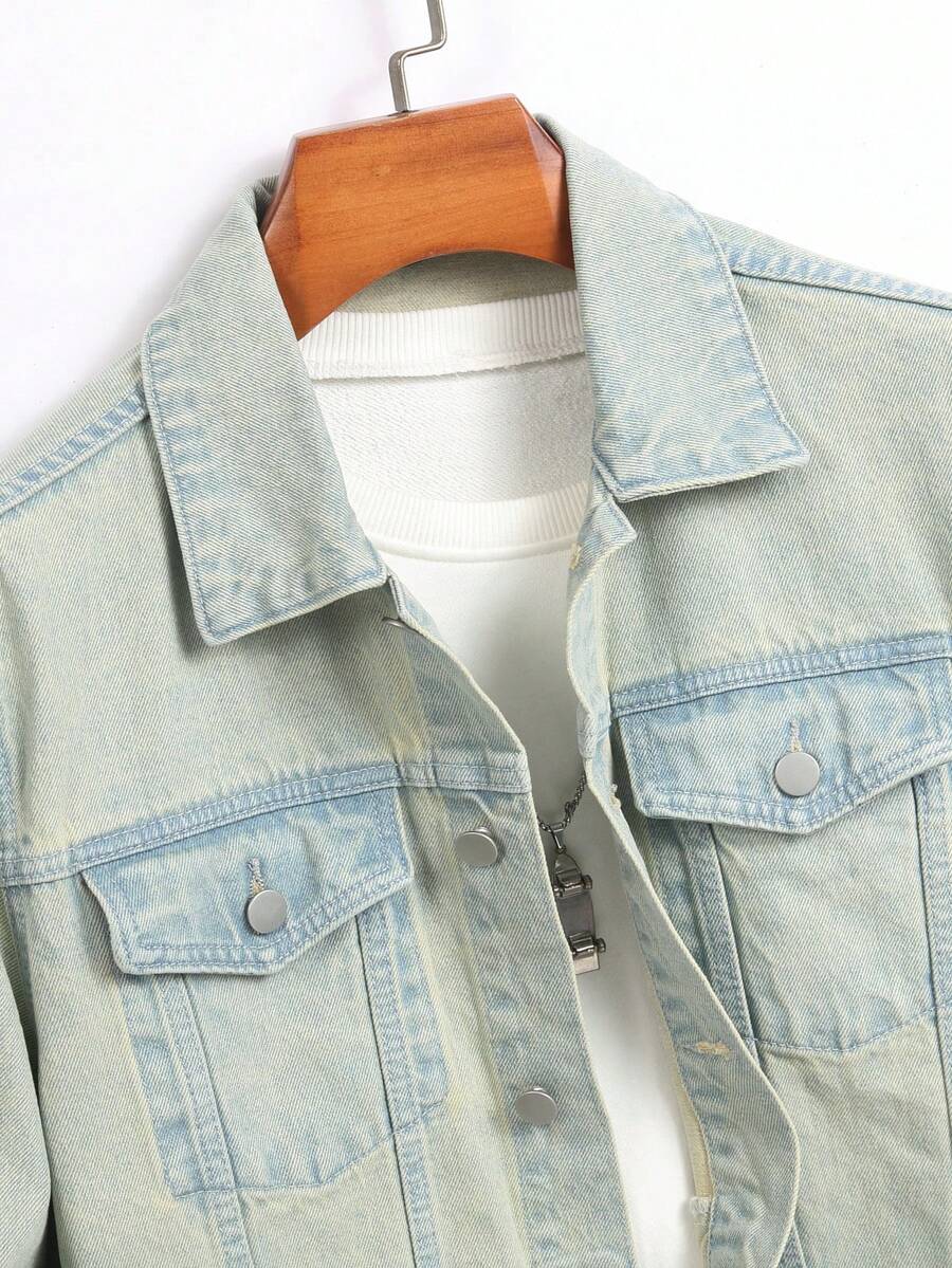 Manfinity Homme Men Cotton Flap Pocket Denim Jacket Without Tee, Fall