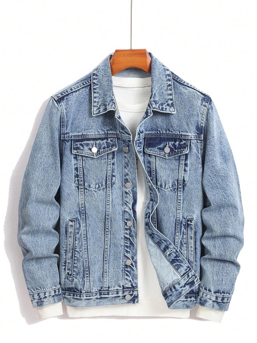 Manfinity Homme Men Cotton Flap Pocket Denim Jacket Without Tee, Fall