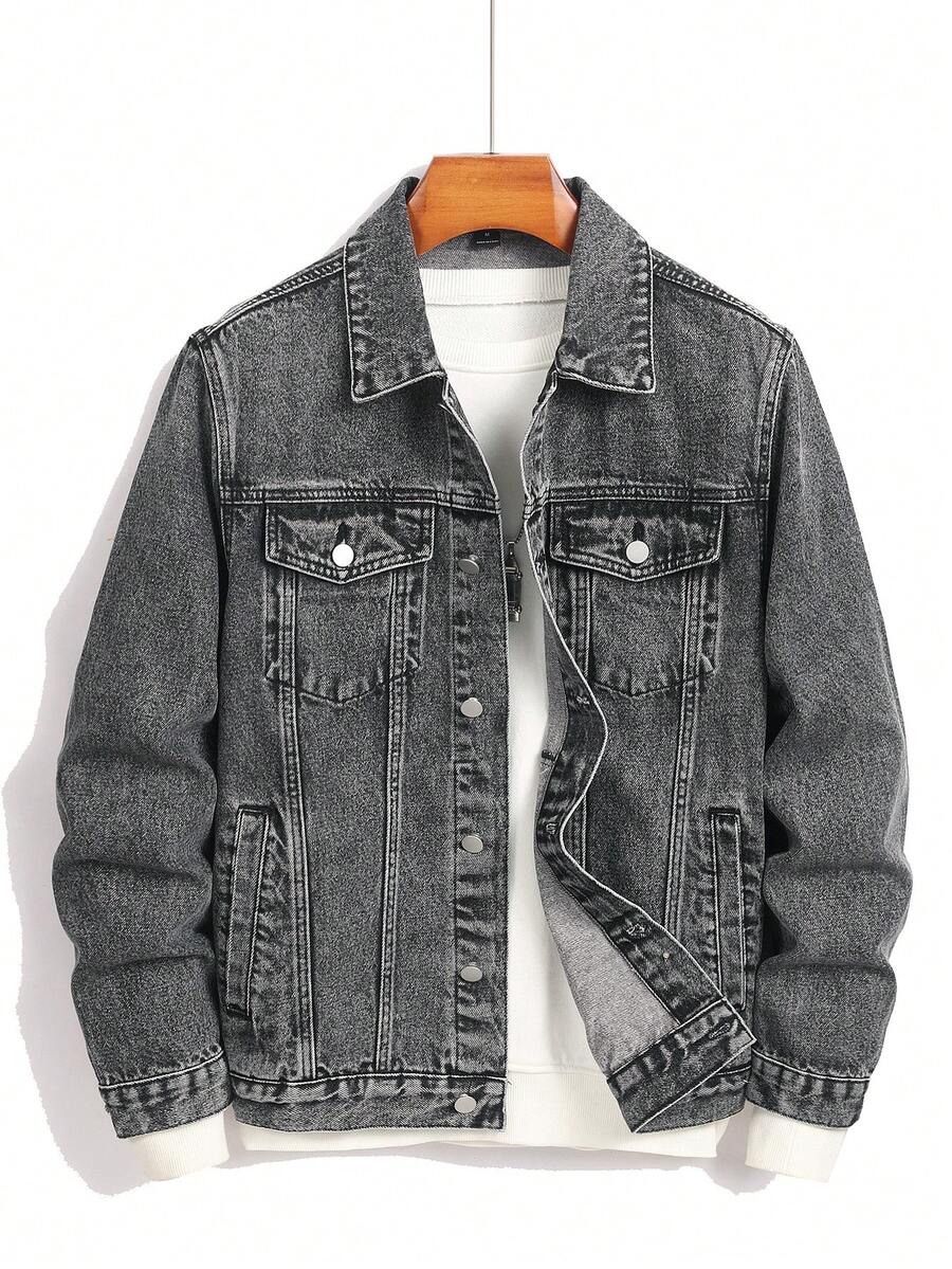 Manfinity Homme Men Cotton Flap Pocket Denim Jacket Without Tee, Fall