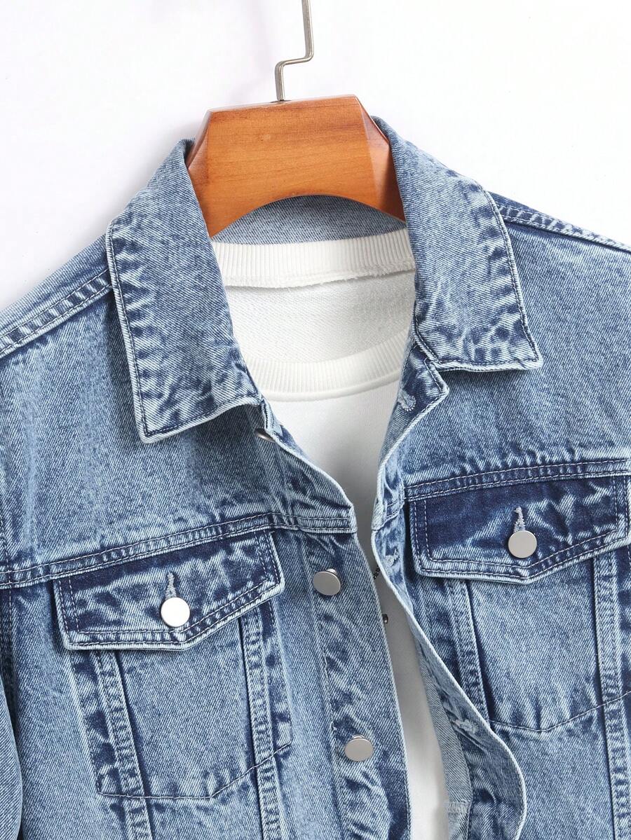 Manfinity Homme Men Cotton Flap Pocket Denim Jacket Without Tee, Fall