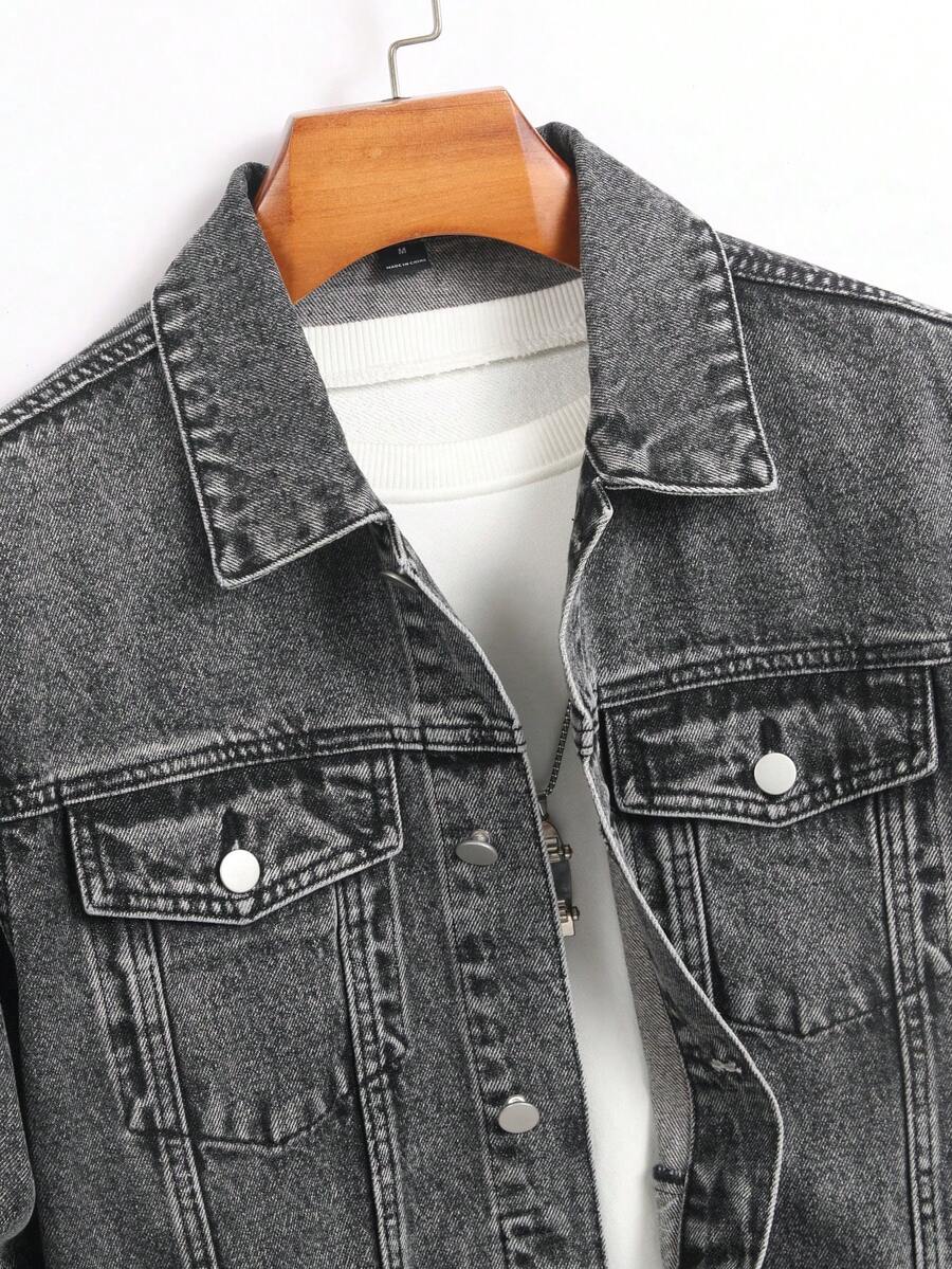 Manfinity Homme Men Cotton Flap Pocket Denim Jacket Without Tee, Fall