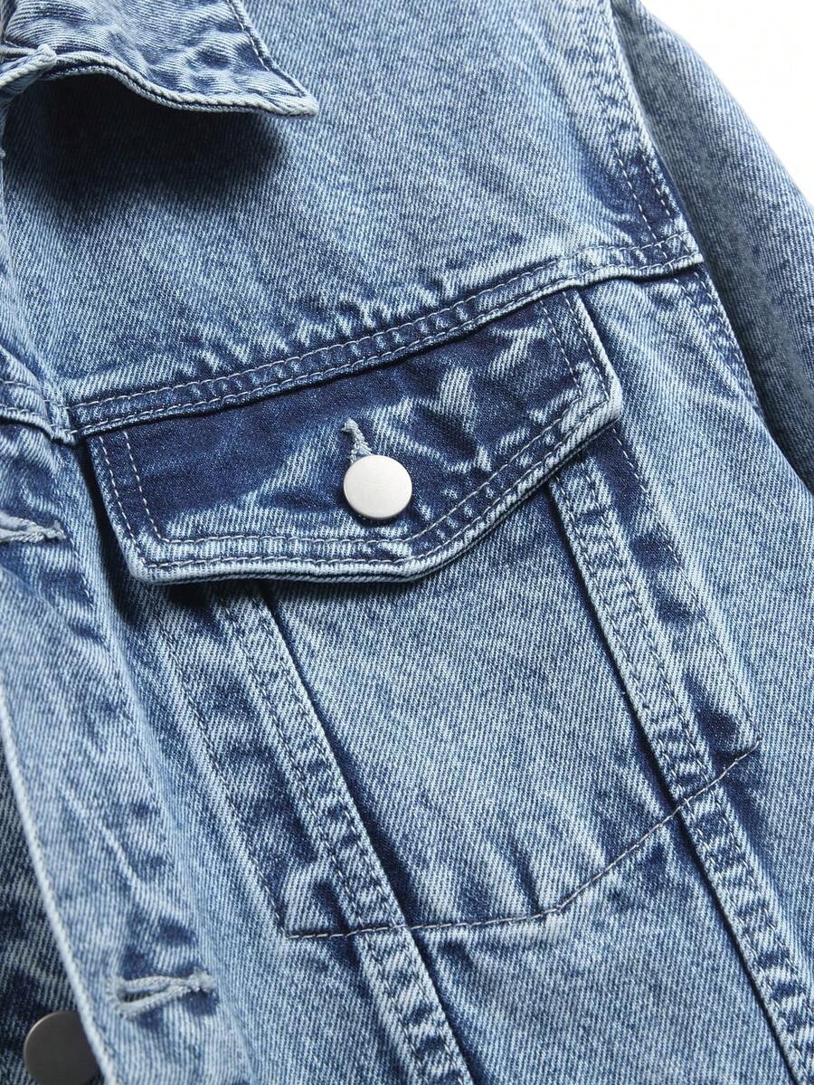 Manfinity Homme Men Cotton Flap Pocket Denim Jacket Without Tee, Fall