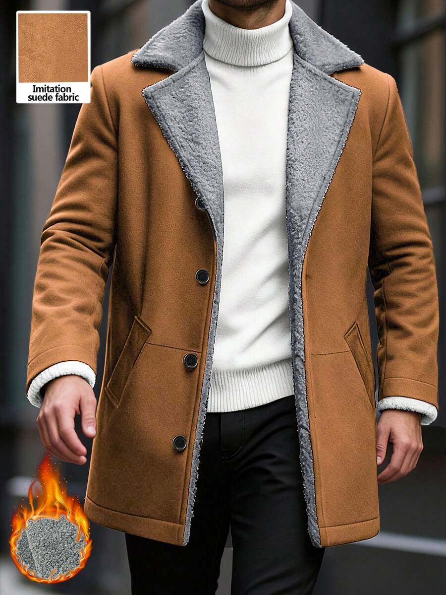 Manfinity Homme Men's Casual Thermal Lined Jacket With Turndown Collar, Autumn/Winter Men Fleece Jacket Men Coat Men Winter Coat Men Suede Jacket Men Sherpa Jacket
