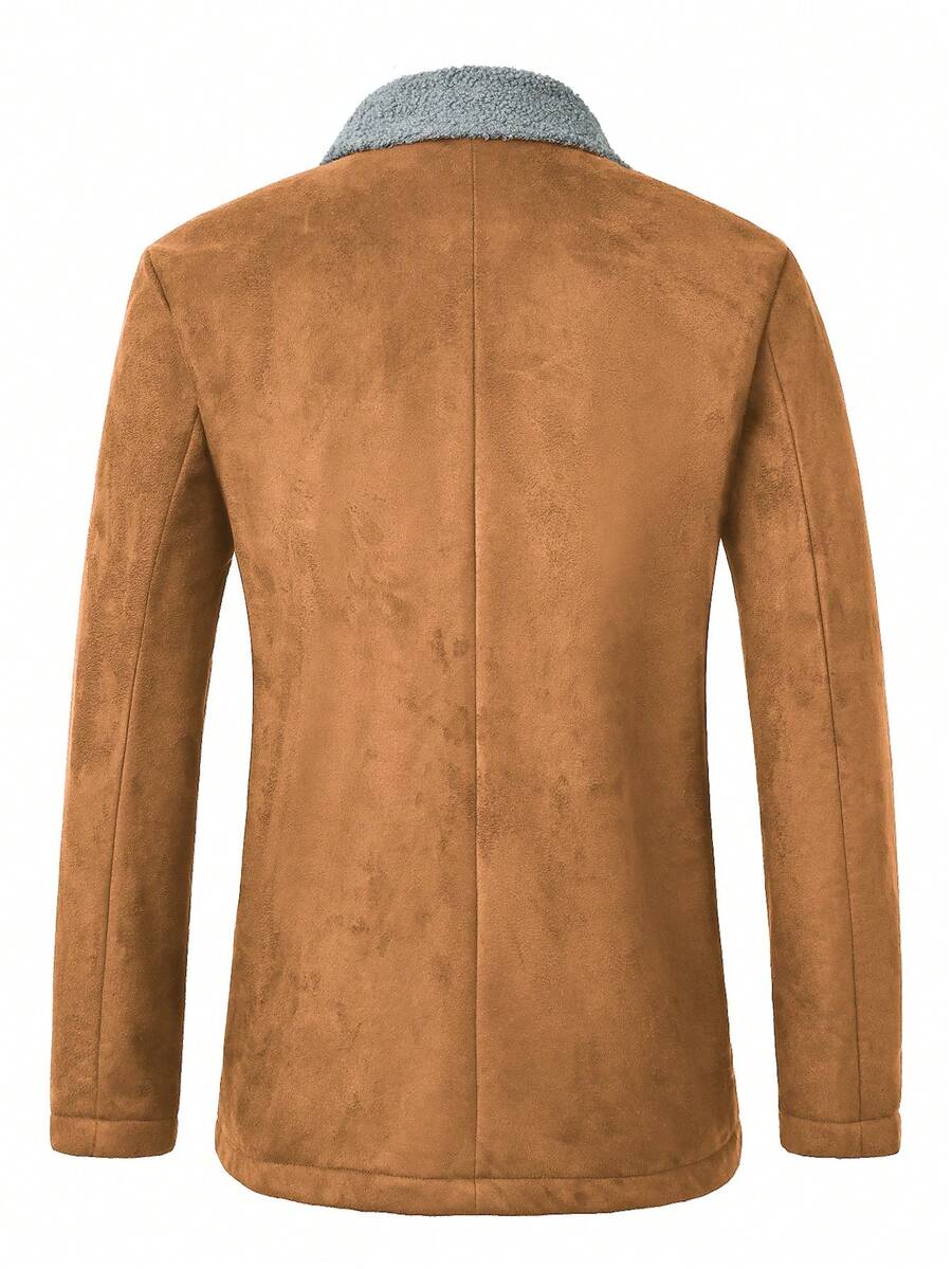 Manfinity Homme Men's Casual Thermal Lined Jacket With Turndown Collar, Autumn/Winter Men Fleece Jacket Men Coat Men Winter Coat Men Suede Jacket Men Sherpa Jacket