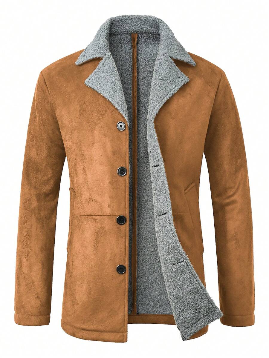 Manfinity Homme Men's Casual Thermal Lined Jacket With Turndown Collar, Autumn/Winter Men Fleece Jacket Men Coat Men Winter Coat Men Suede Jacket Men Sherpa Jacket