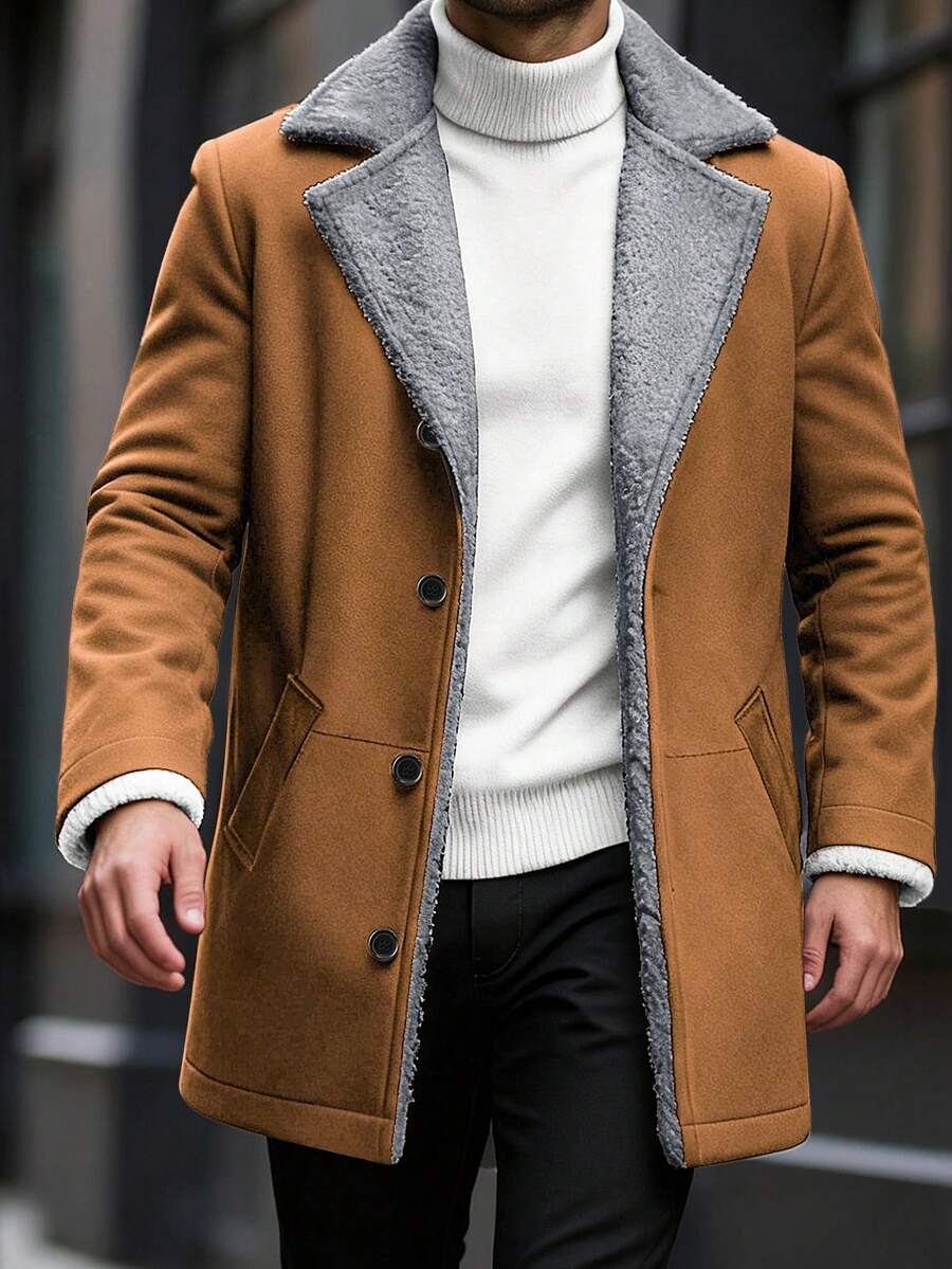 Manfinity Homme Men's Casual Thermal Lined Jacket With Turndown Collar, Autumn/Winter Men Fleece Jacket Men Coat Men Winter Coat Men Suede Jacket Men Sherpa Jacket