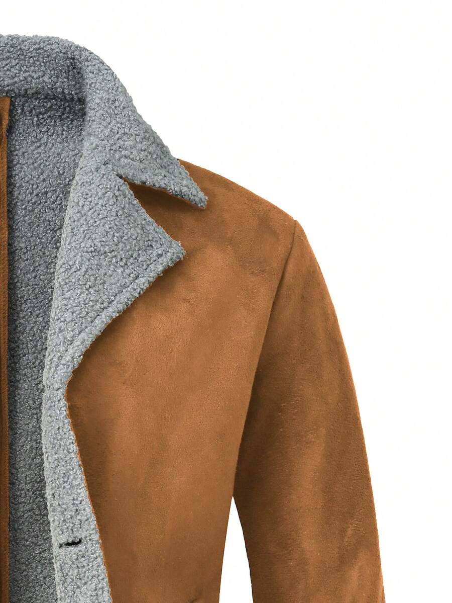 Manfinity Homme Men's Casual Thermal Lined Jacket With Turndown Collar, Autumn/Winter Men Fleece Jacket Men Coat Men Winter Coat Men Suede Jacket Men Sherpa Jacket