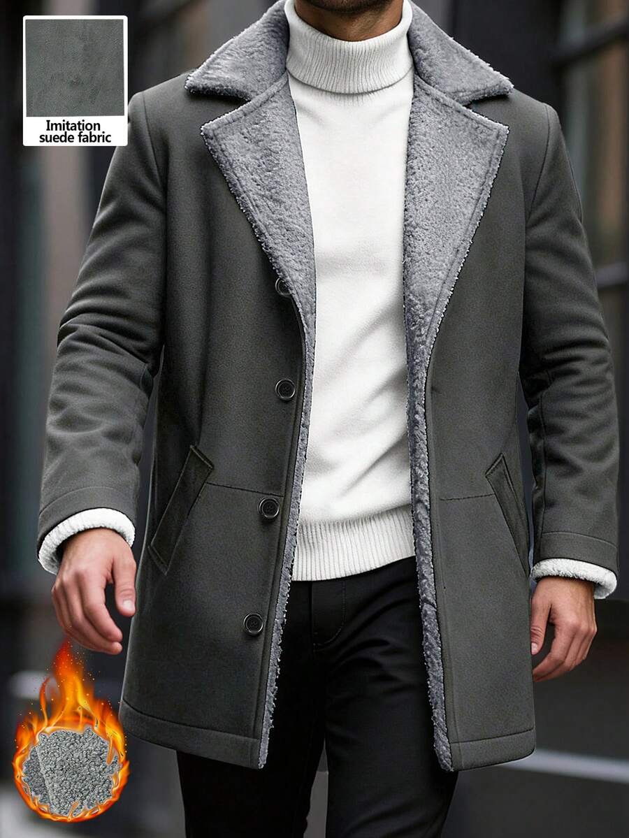 Manfinity Homme Men's Casual Thermal Lined Jacket With Turndown Collar, Autumn/Winter Men Fleece Jacket Men Coat Men Winter Coat Men Suede Jacket Men Sherpa Jacket