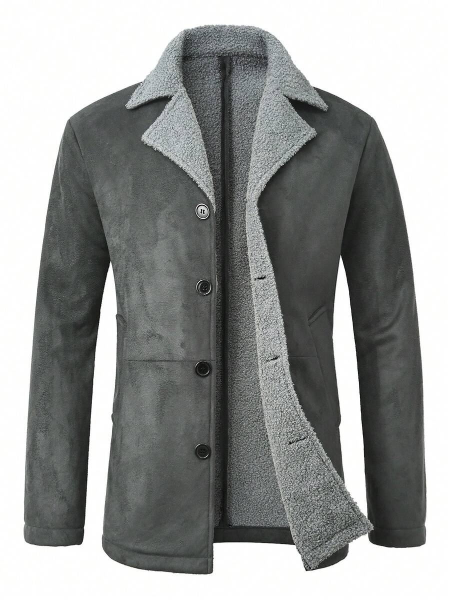 Manfinity Homme Men's Casual Thermal Lined Jacket With Turndown Collar, Autumn/Winter Men Fleece Jacket Men Coat Men Winter Coat Men Suede Jacket Men Sherpa Jacket
