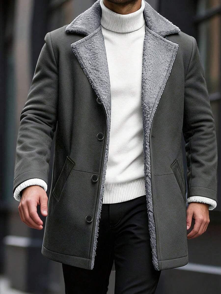 Manfinity Homme Men's Casual Thermal Lined Jacket With Turndown Collar, Autumn/Winter Men Fleece Jacket Men Coat Men Winter Coat Men Suede Jacket Men Sherpa Jacket