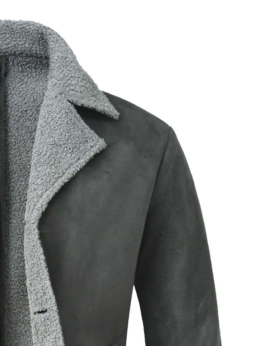 Manfinity Homme Men's Casual Thermal Lined Jacket With Turndown Collar, Autumn/Winter Men Fleece Jacket Men Coat Men Winter Coat Men Suede Jacket Men Sherpa Jacket