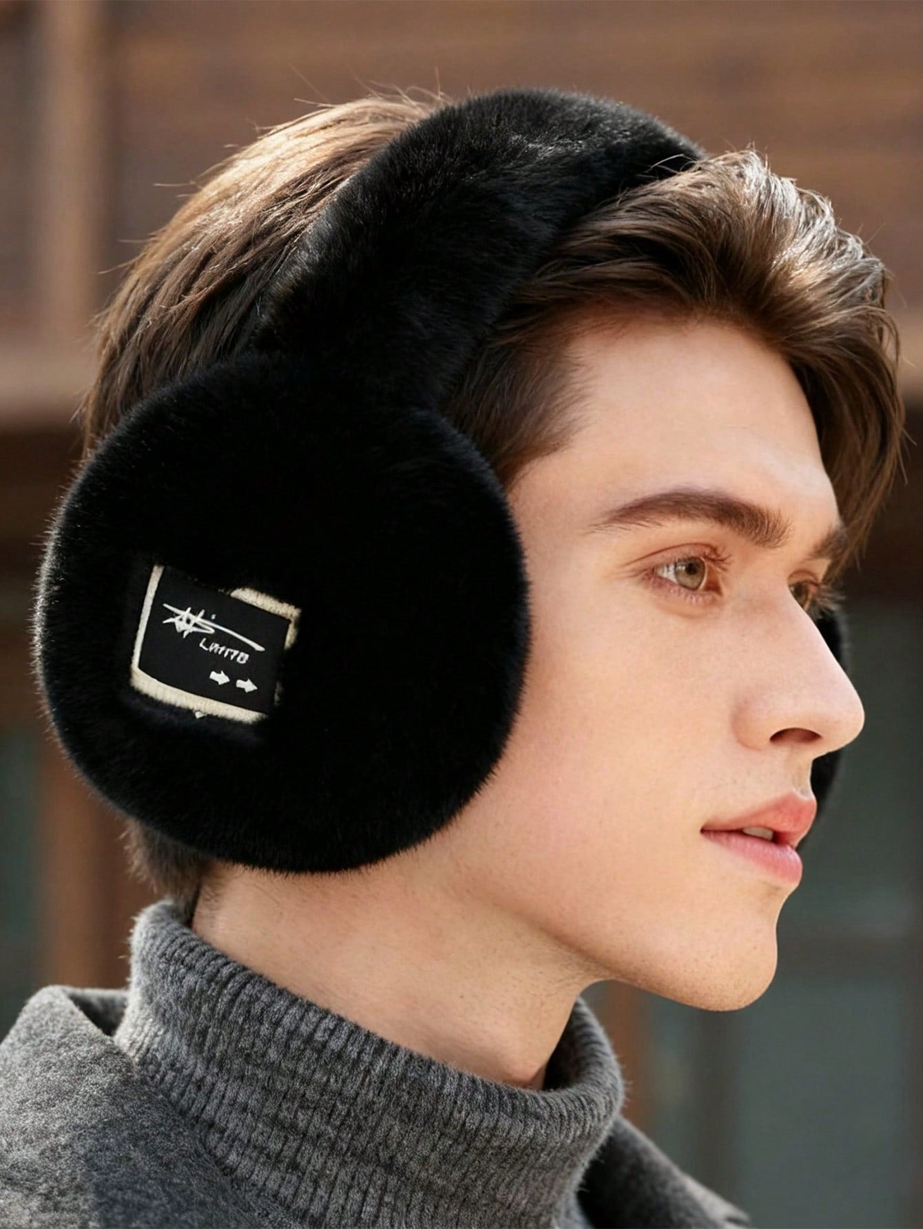 1pc Men's Solid Color Plush Earmuffs, New Outdoor Cycling Windproof Warm Ear Covers, Thick Ear Warmer Accessories For Autumn/Winter