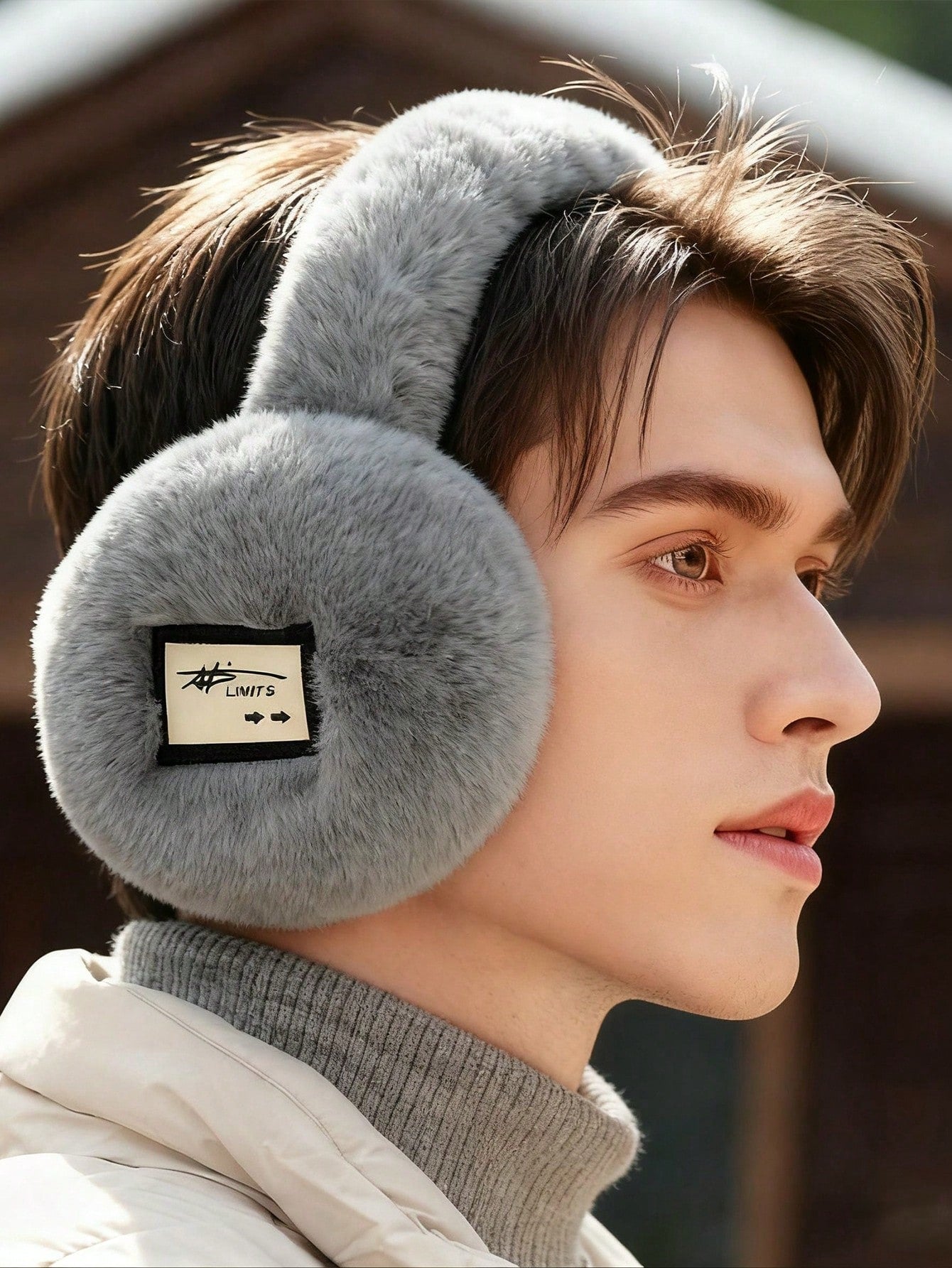 1pc Men's Solid Color Plush Earmuffs, New Outdoor Cycling Windproof Warm Ear Covers, Thick Ear Warmer Accessories For Autumn/Winter