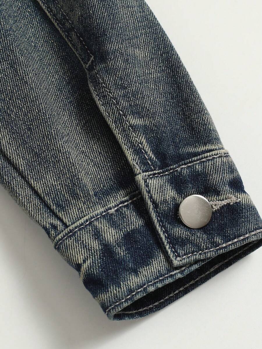 Manfinity Homme Men's Biker-Style Zip-Up Denim Jacket With Collar For Men, For Fall