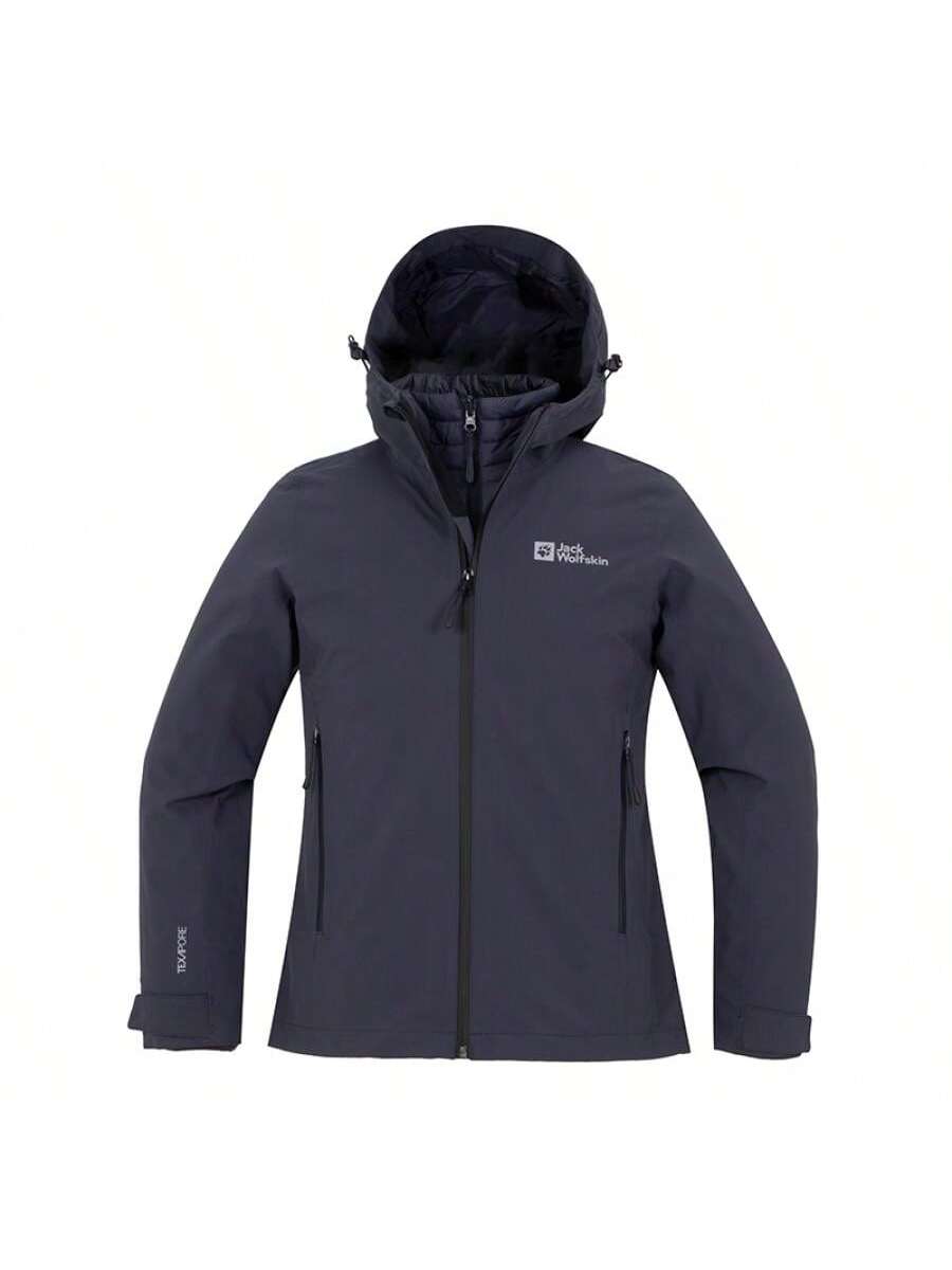 Jack Wolfskin Women's 3-In-1 Waterproof Windbreaker, Outdoor Casual Breathable Softshell Jacket, Graphite Blue