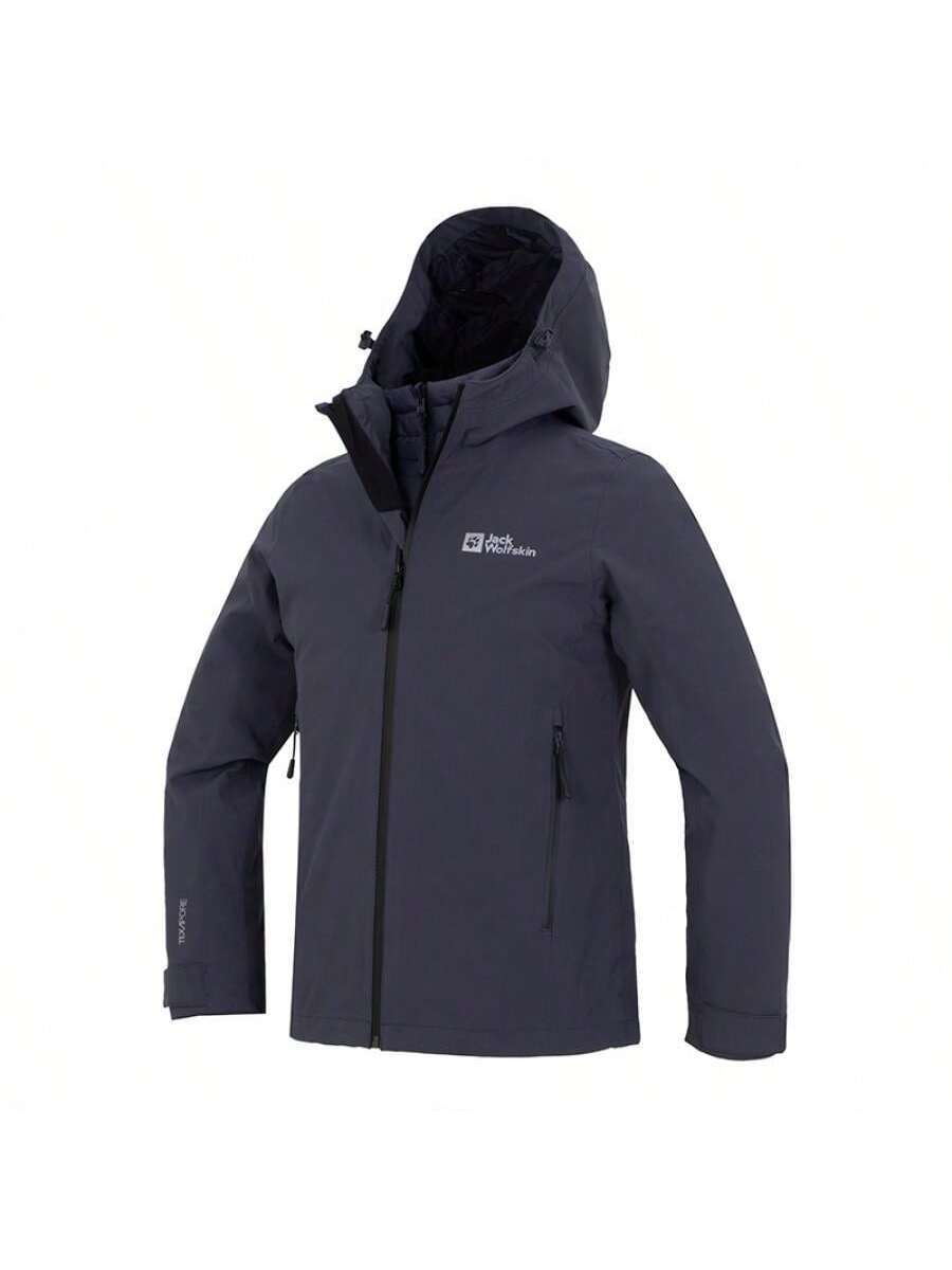 Jack Wolfskin Women's 3-In-1 Waterproof Windbreaker, Outdoor Casual Breathable Softshell Jacket, Graphite Blue