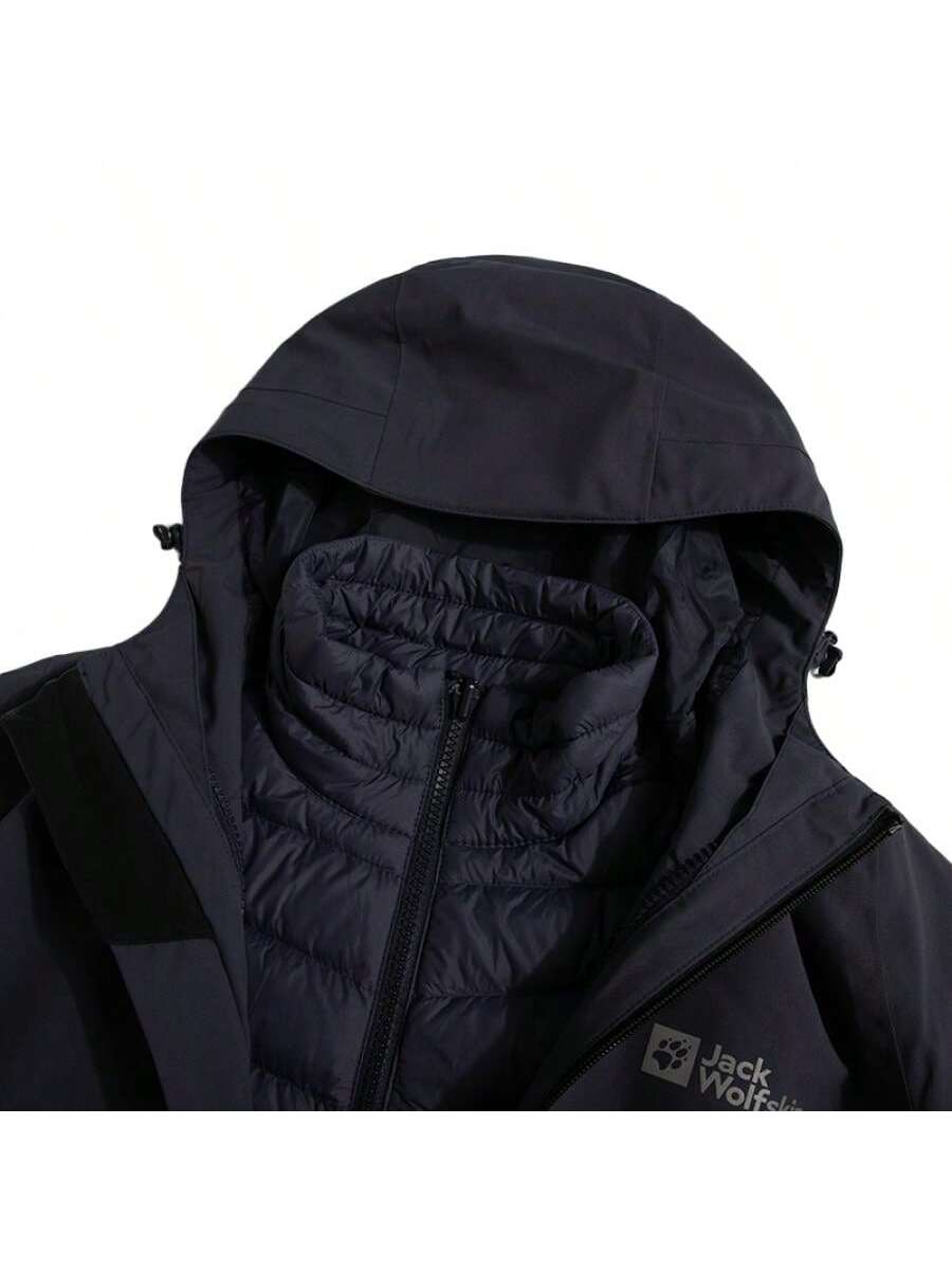 Jack Wolfskin Women's 3-In-1 Waterproof Windbreaker, Outdoor Casual Breathable Softshell Jacket, Graphite Blue