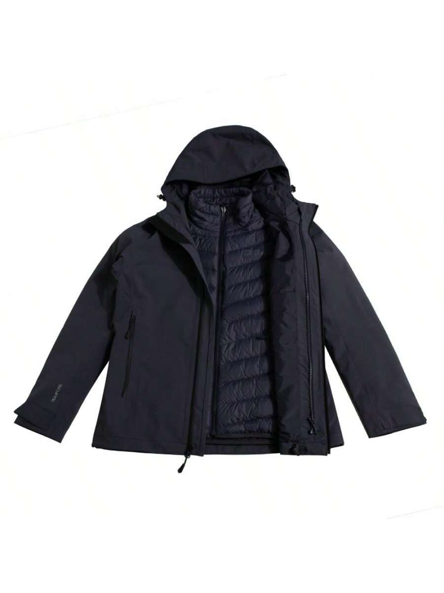 Jack Wolfskin Women's 3-In-1 Waterproof Windbreaker, Outdoor Casual Breathable Softshell Jacket, Graphite Blue