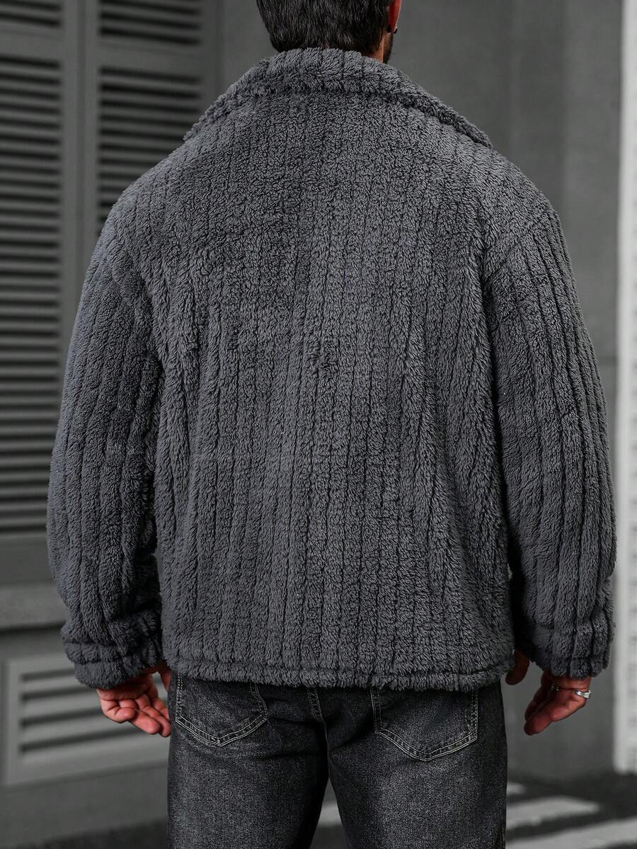 Manfinity Casual Cool Flap Detail Button Front Flannel Fleece Jacket