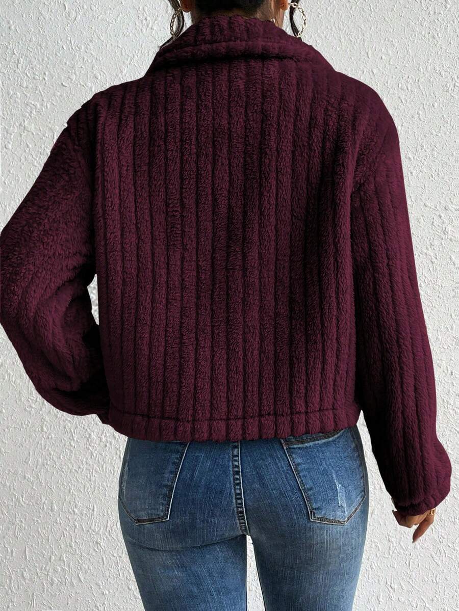 EMERY ROSE Flap Detail Fluffy Jacket Fall Winter Cloth For Women