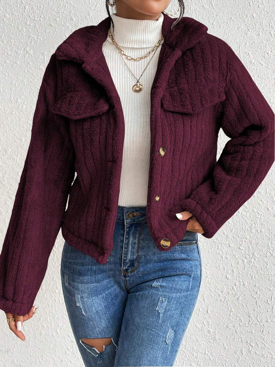 EMERY ROSE Flap Detail Fluffy Jacket Fall Winter Cloth For Women