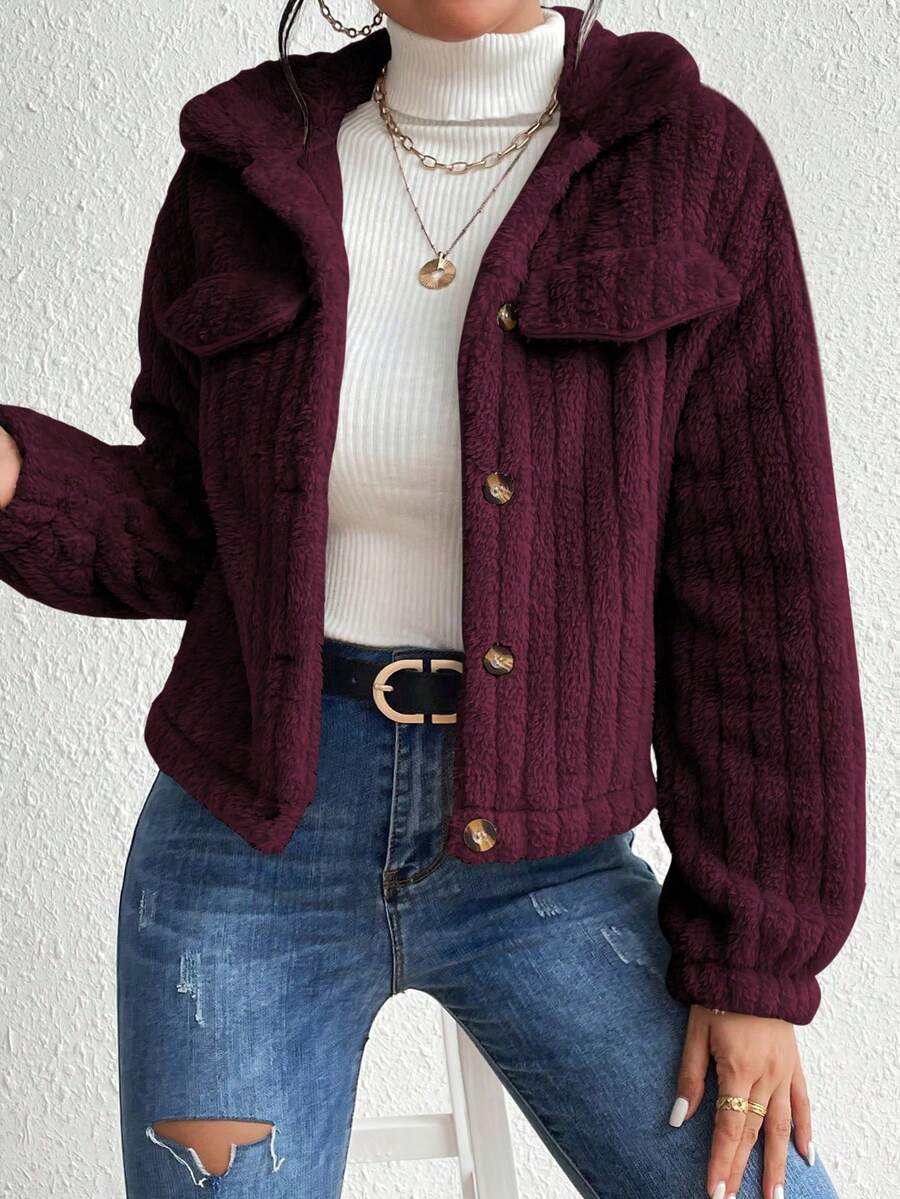 EMERY ROSE Flap Detail Fluffy Jacket Fall Winter Cloth For Women