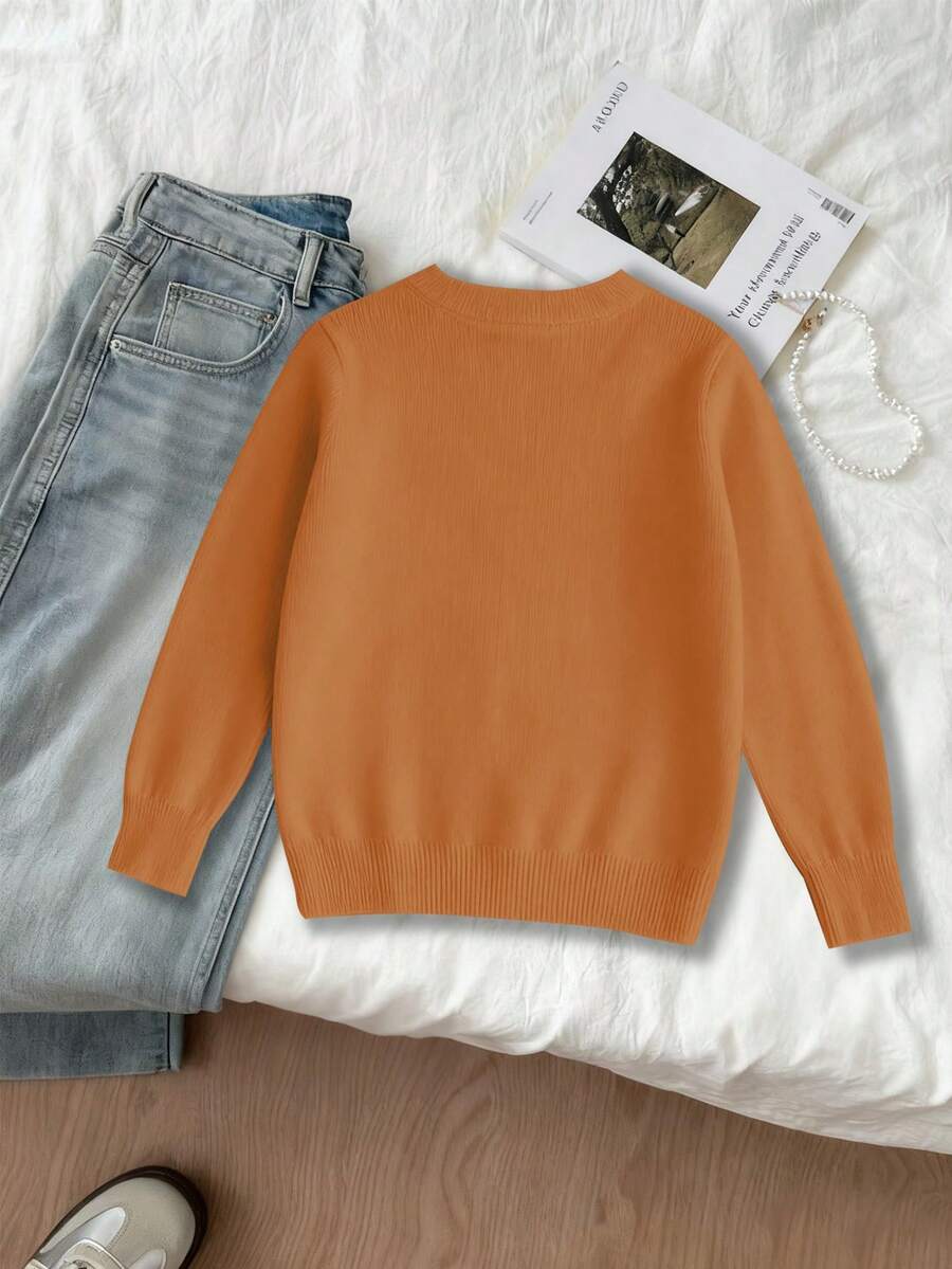 1pc Girls Casual Vintage Leopard Print Bow Graphic Long Sleeve Sweater, Suitable For Autumn/Winter Everyday Indoor