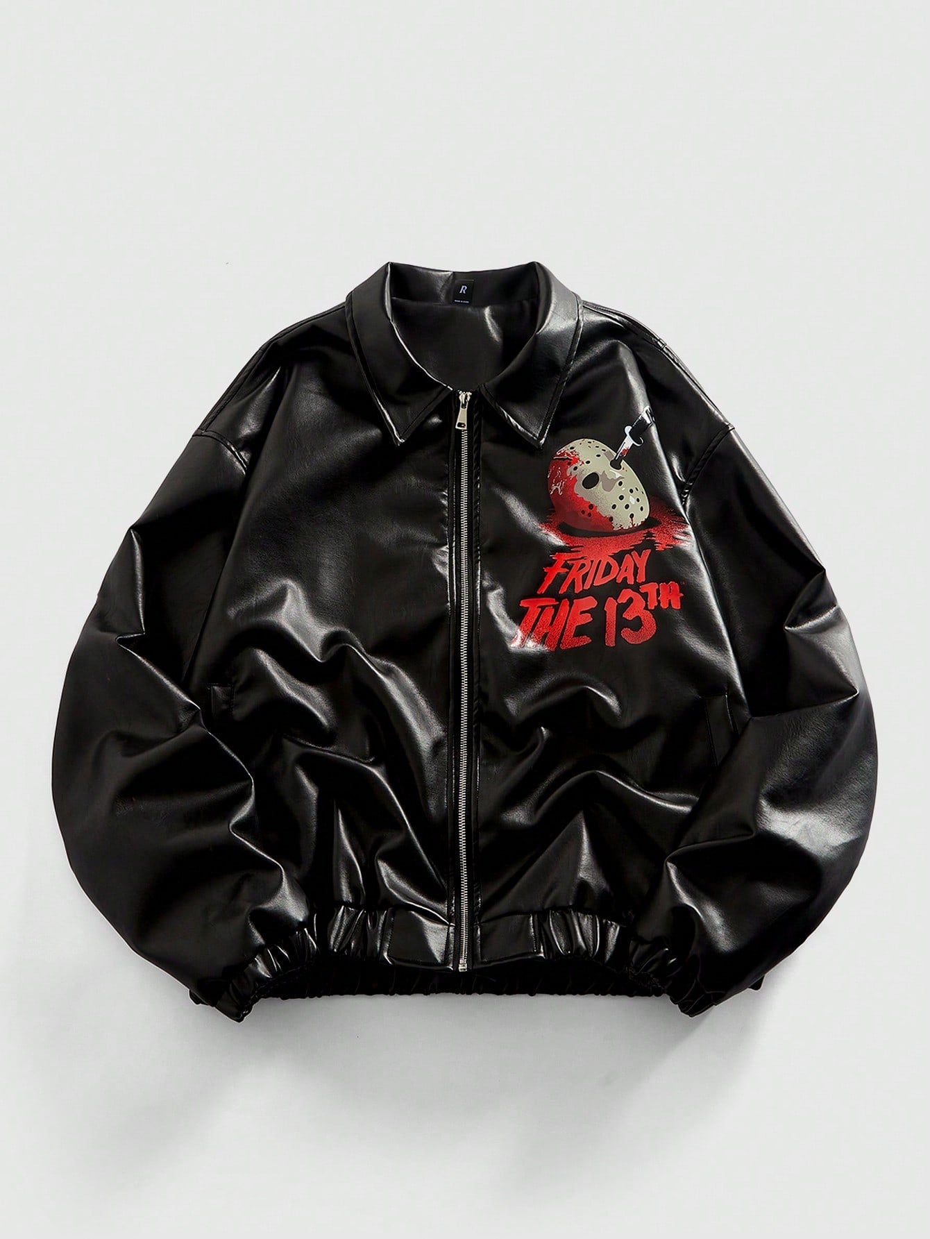 ROMWE MEN Friday the 13th X ROMWE Men Fall Cool Mask & Letter Graphic PU Leather Jacket