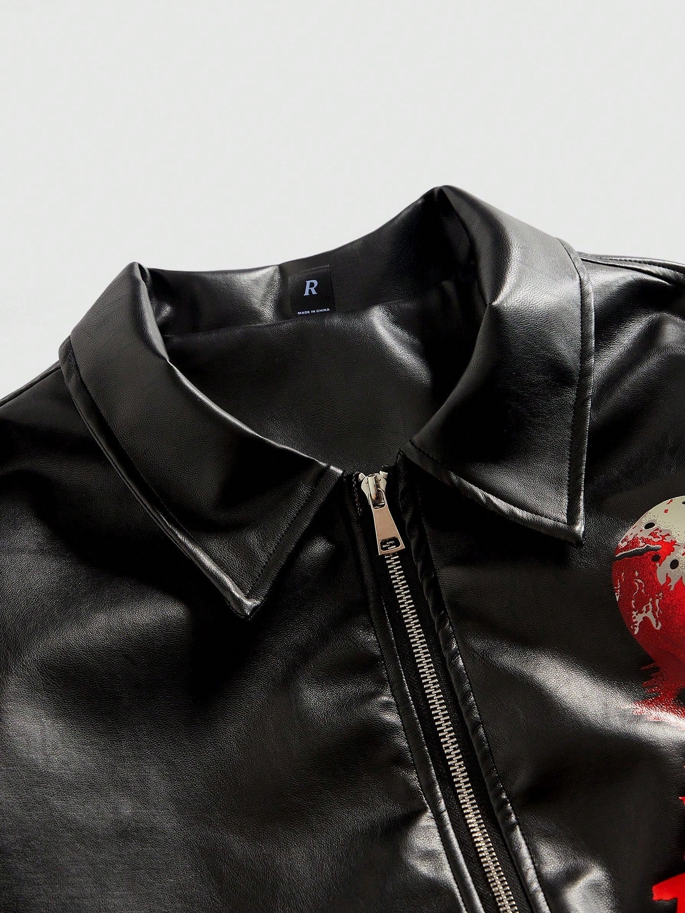 ROMWE MEN Friday the 13th X ROMWE Men Fall Cool Mask & Letter Graphic PU Leather Jacket