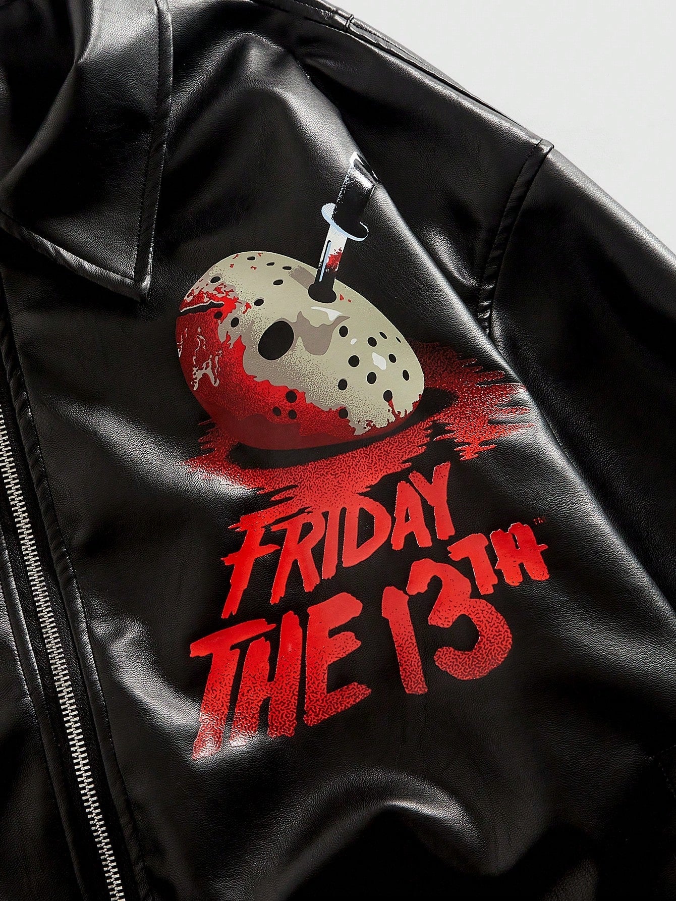 ROMWE MEN Friday the 13th X ROMWE Men Fall Cool Mask & Letter Graphic PU Leather Jacket