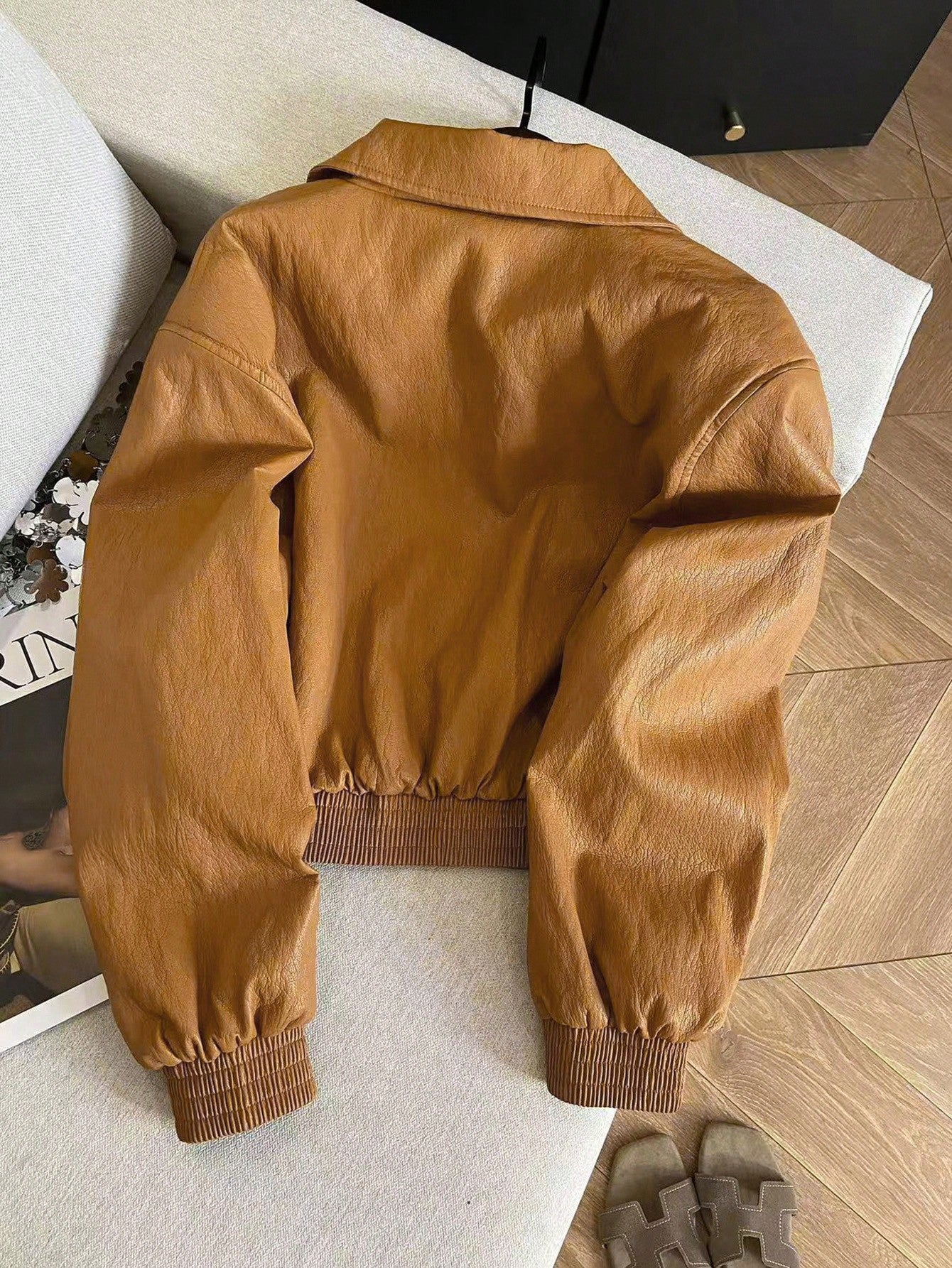 Airaco Women's Solid Color PU Leather Long Sleeve Zip-Up Casual Jacket, Autumn