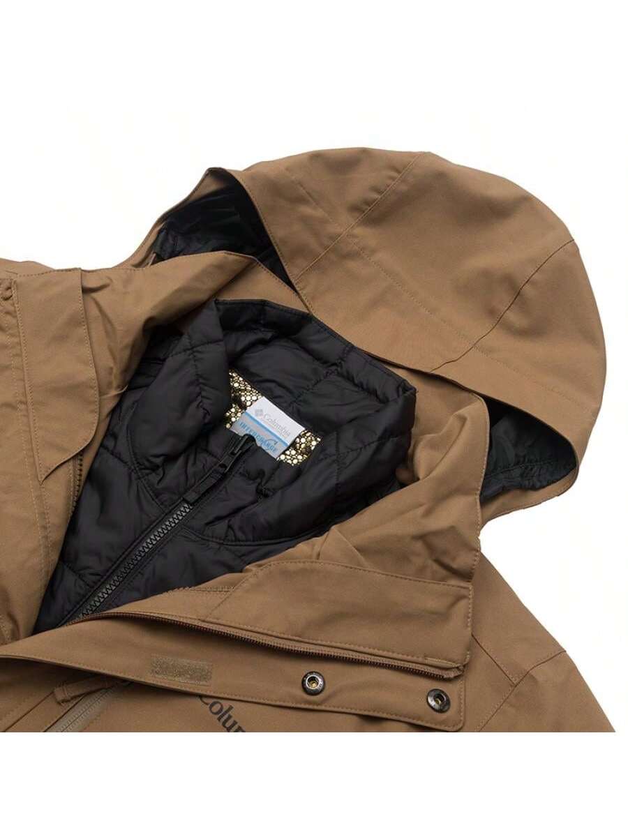 Columbia Men's 3-In-1 Softshell Jacket With Printed Logo, Single Layer Hooded, Waterproof, Hook And Loop Cuffs