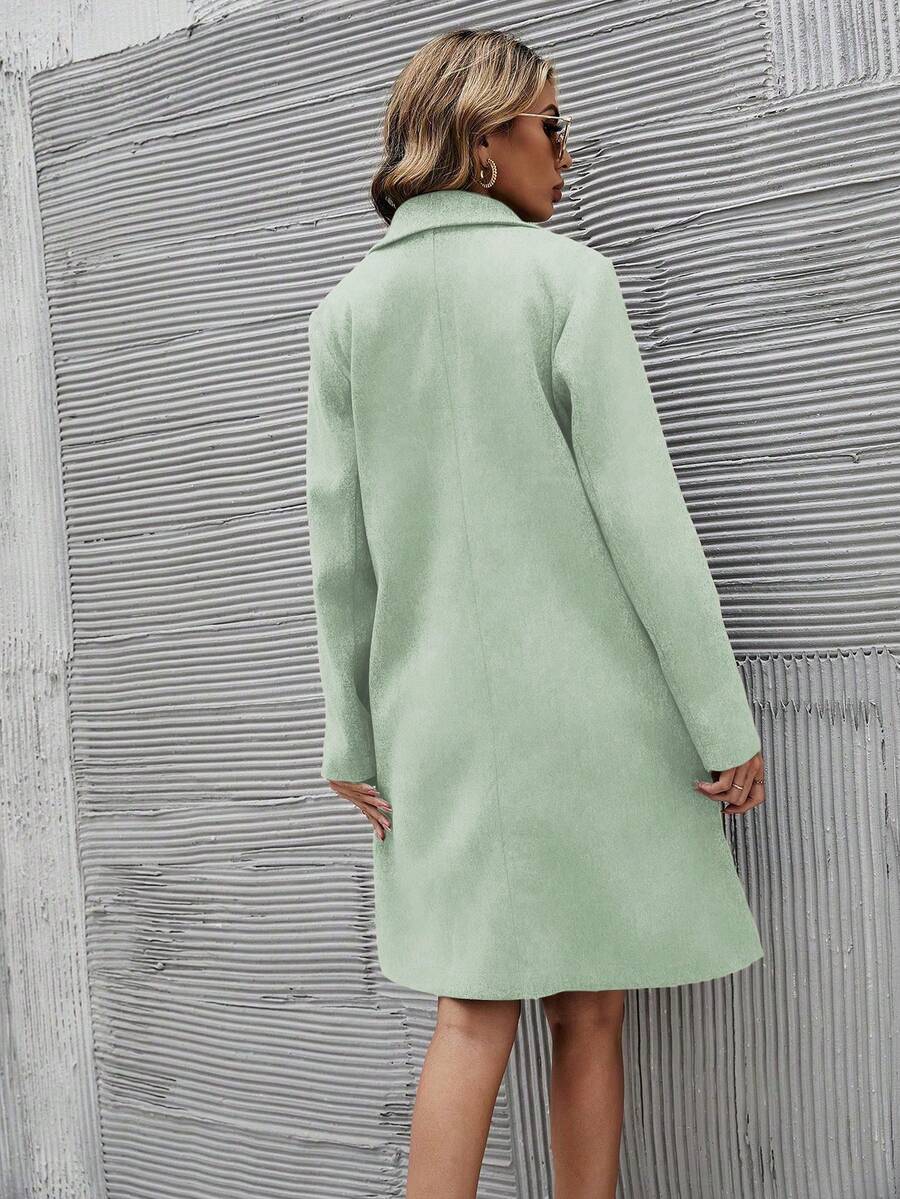 EMERY ROSE Women's Casual Solid Color Double-Breasted Overcoat, Autumn/Winter