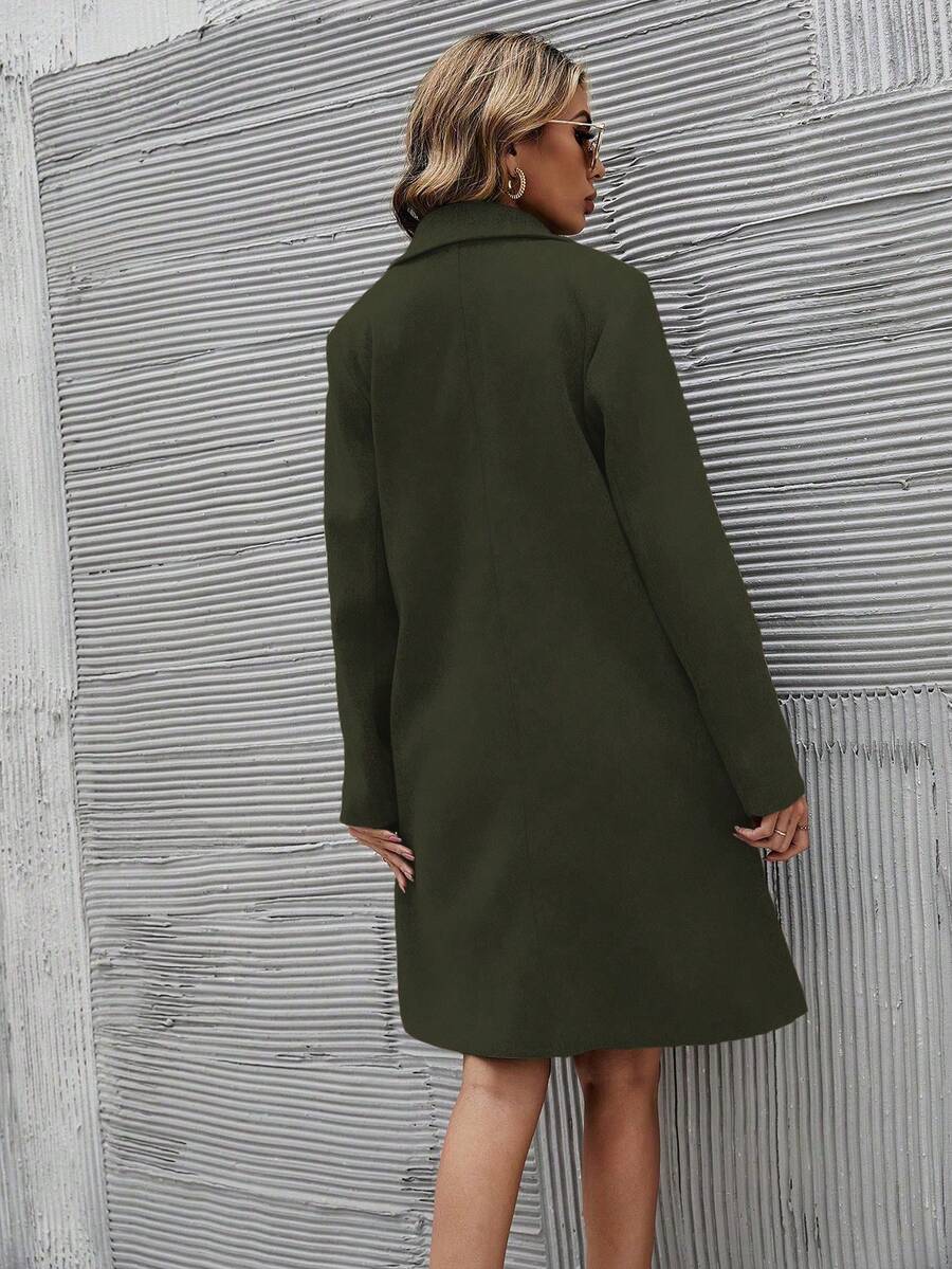 EMERY ROSE Women's Casual Solid Color Double-Breasted Overcoat, Autumn/Winter