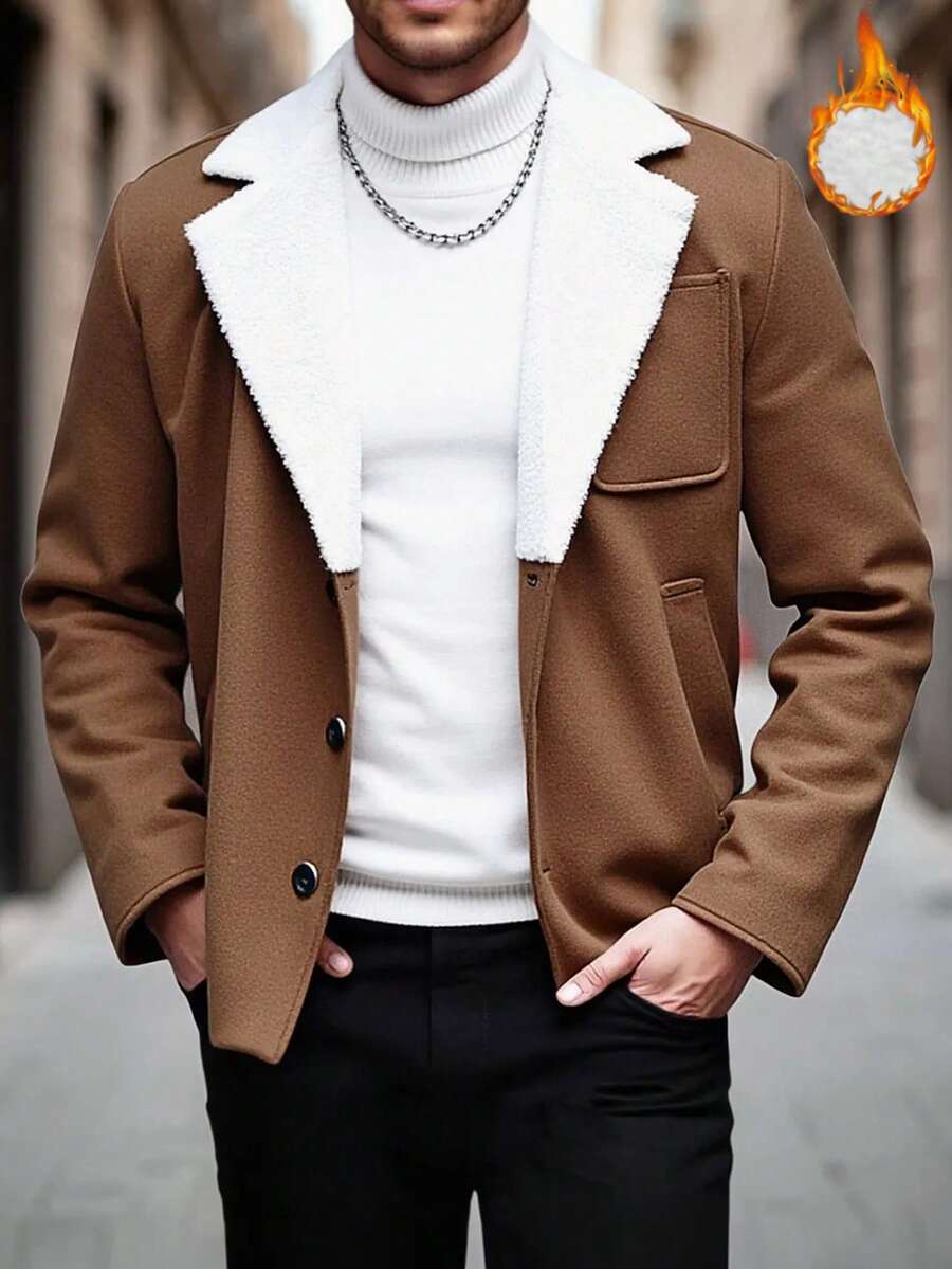 Manfinity Homme Men's Ultra-Oversized Flap Pocket Teddy Fleece-Lined Zipper Front Jacket