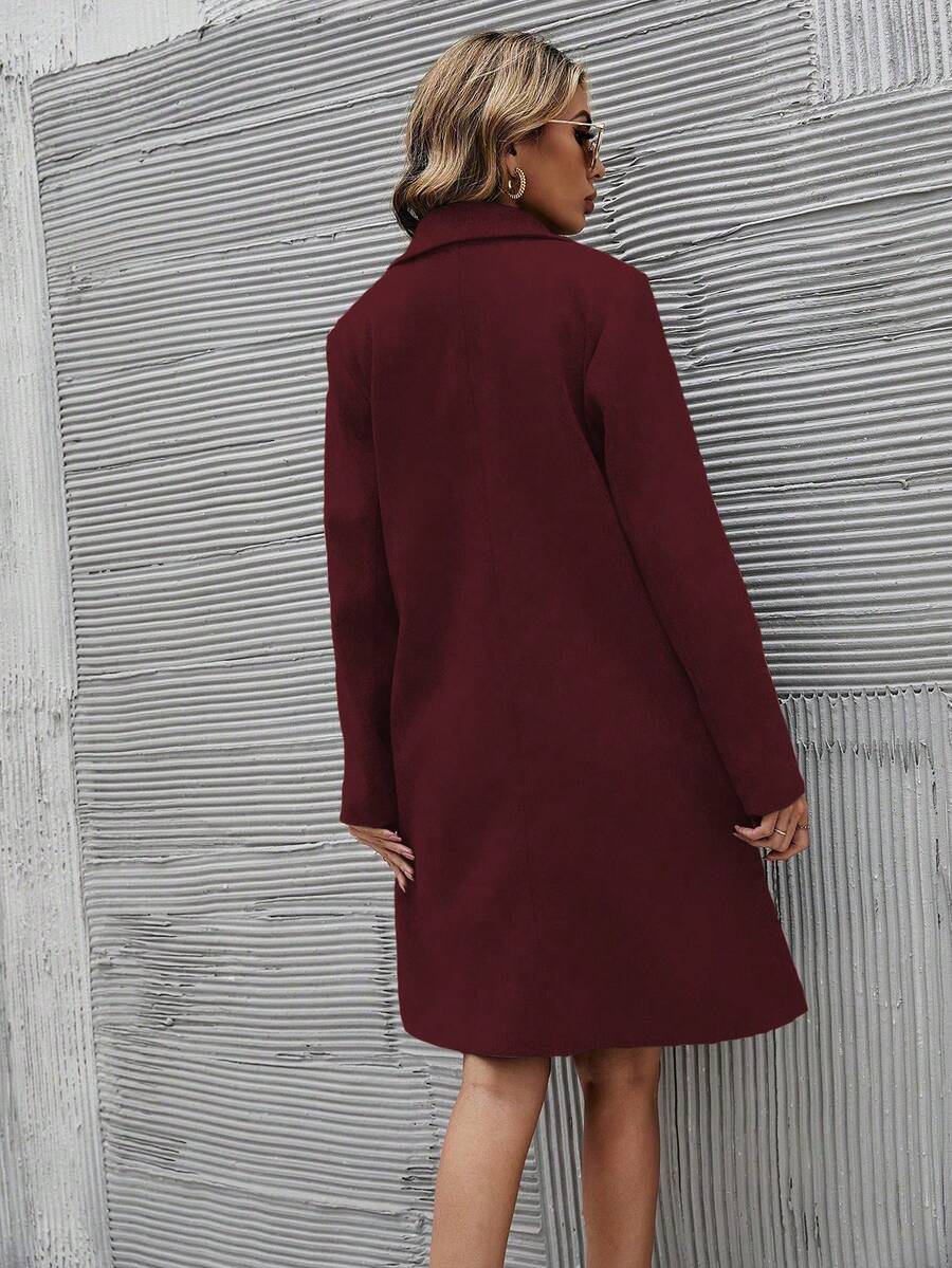 EMERY ROSE Women's Casual Solid Color Double-Breasted Overcoat, Autumn/Winter