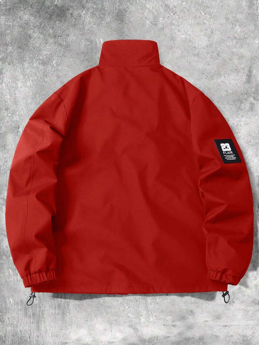 Manfinity Sporsity Men's Casual Versatile Sporty Stand Collar Jacket, Large Graphic Print, Young Couple Style, Large Pockets, Autumn/Winter Jacket Zipup Jacket Windbreaker Jacket Streetwear Jacket Techwear Jacket