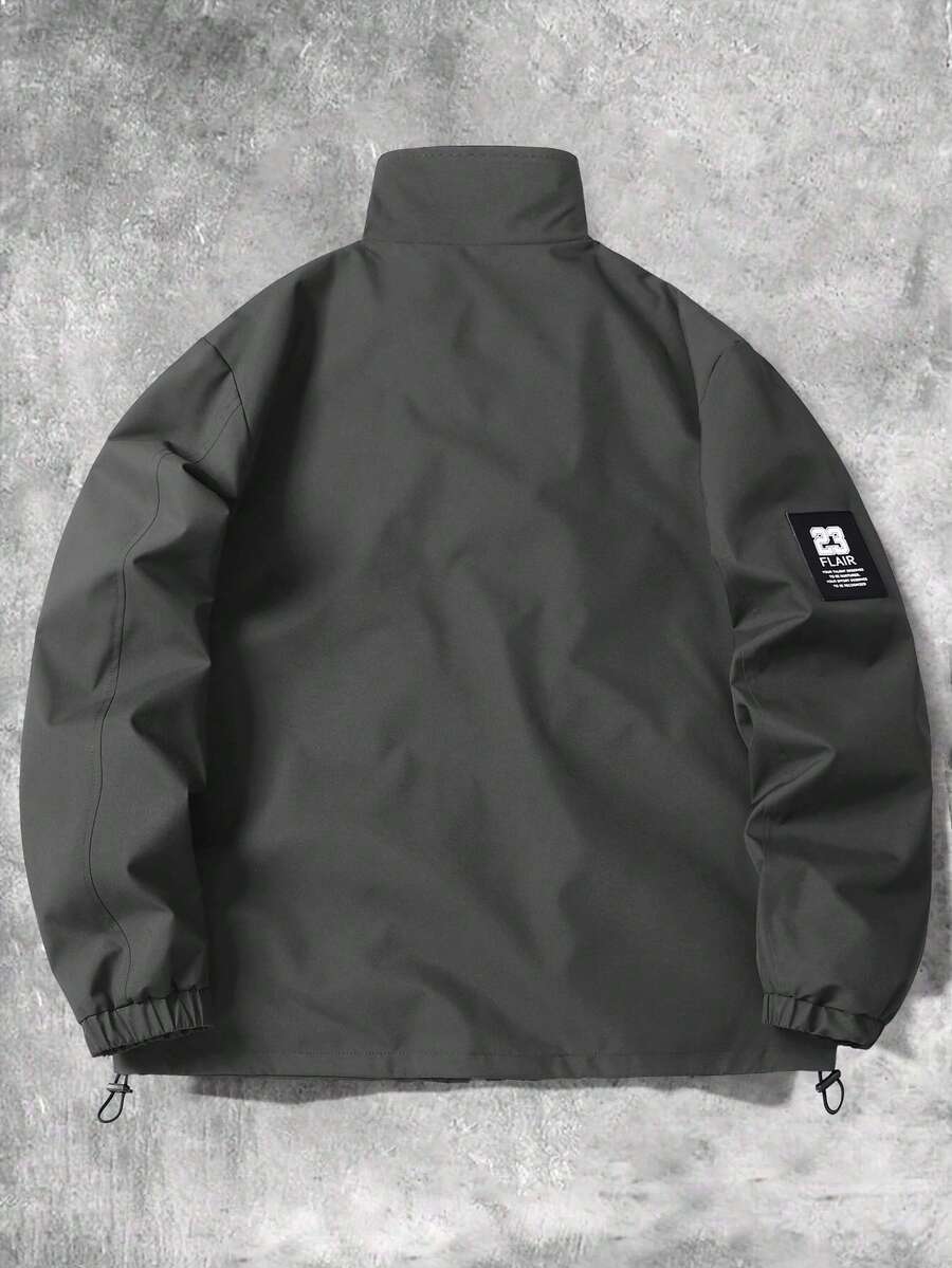 Manfinity Sporsity Men's Casual Versatile Sporty Stand Collar Jacket, Large Graphic Print, Young Couple Style, Large Pockets, Autumn/Winter Jacket Zipup Jacket Windbreaker Jacket Streetwear Jacket Techwear Jacket
