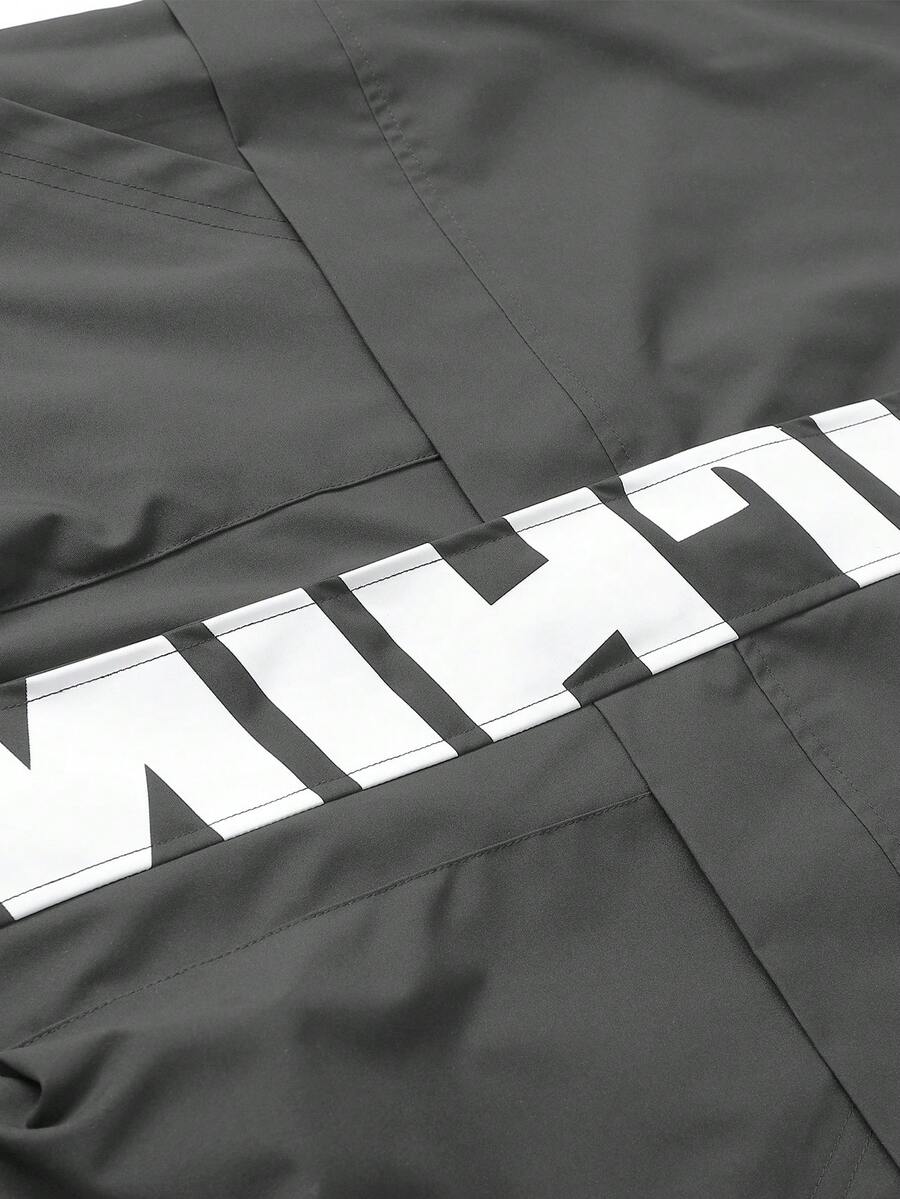 Manfinity Sporsity Men's Casual Versatile Sporty Stand Collar Jacket, Large Graphic Print, Young Couple Style, Large Pockets, Autumn/Winter Jacket Zipup Jacket Windbreaker Jacket Streetwear Jacket Techwear Jacket